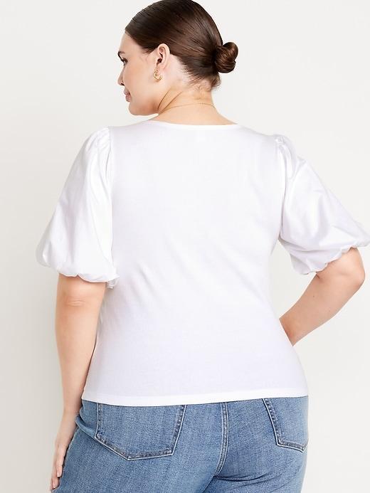 Puff-Sleeve Mixed Fabric Top Product Image