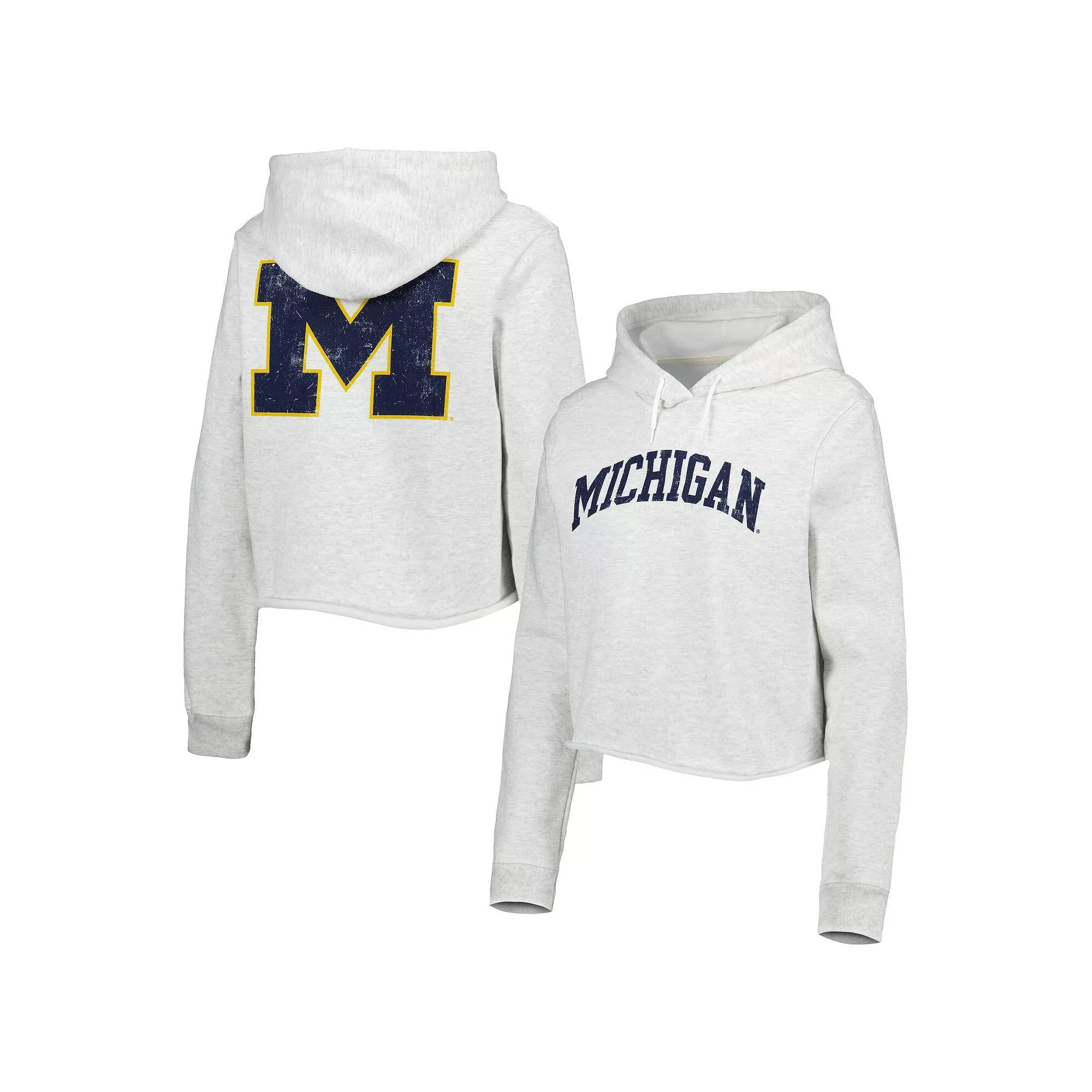 Women's League Collegiate Wear Ash Michigan Wolverines 2-Hit 1636 Cropped Pullover Hoodie, Size: Large, Black Product Image