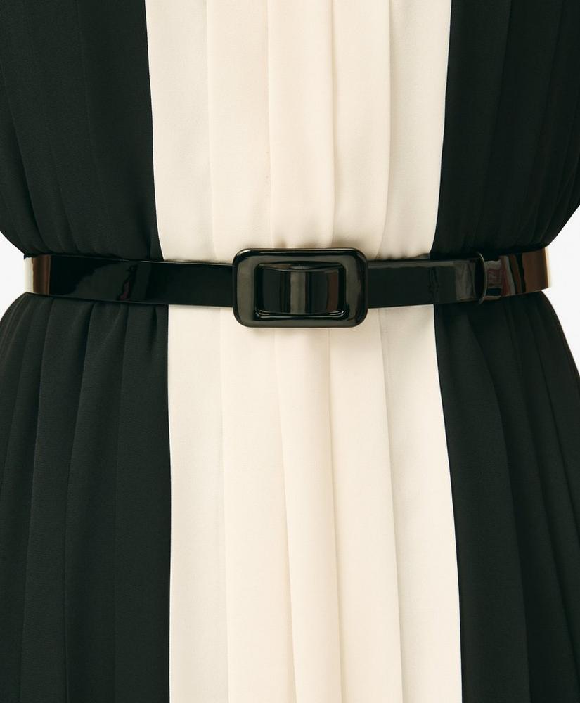 Colorblock Pleated Belted Dress in Crepe Product Image