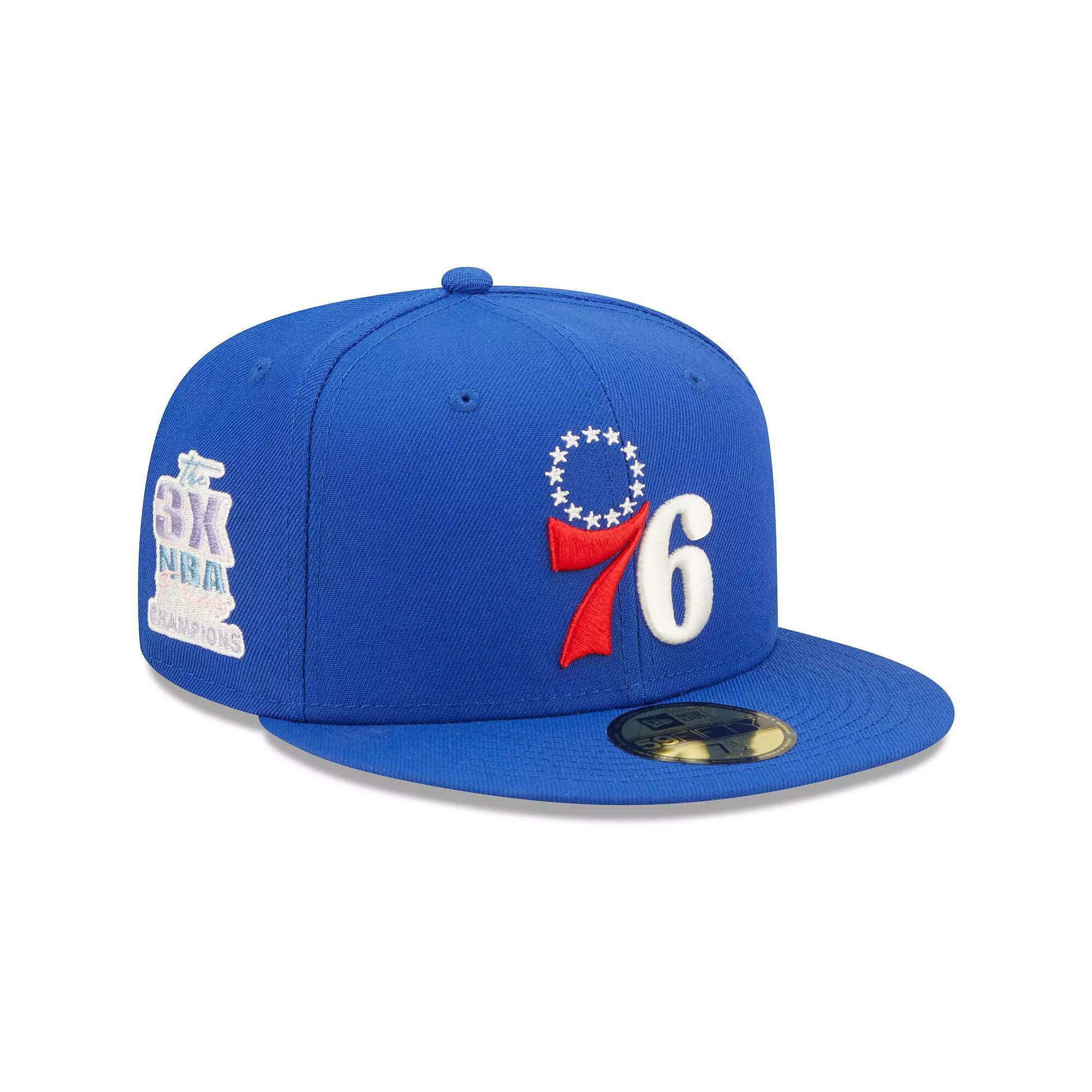 Men's New Era Royal Philadelphia 76ers 3x NBA Finals Champions Pop Sweat 59FIFTY Fitted Hat, 76r Blue Product Image