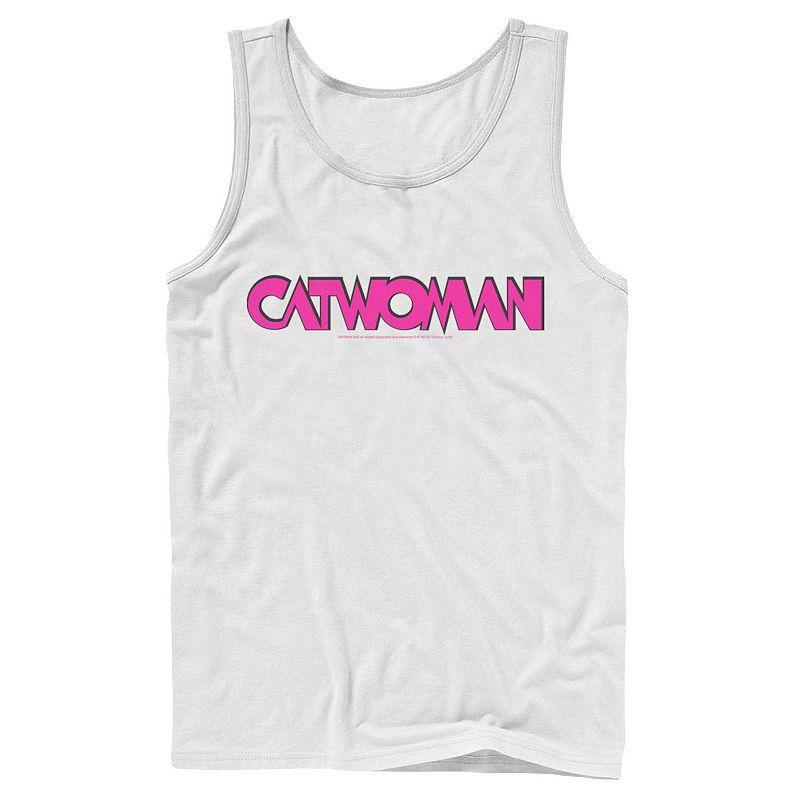 Men's DC Comics Catwoman Pink Retro Text Tank Top, Size: Large, White Product Image