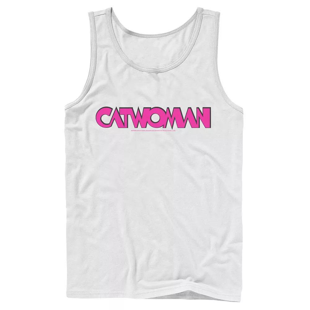 Men's DC Comics Catwoman Pink Retro Text Tank Top, Size: Large, White Product Image