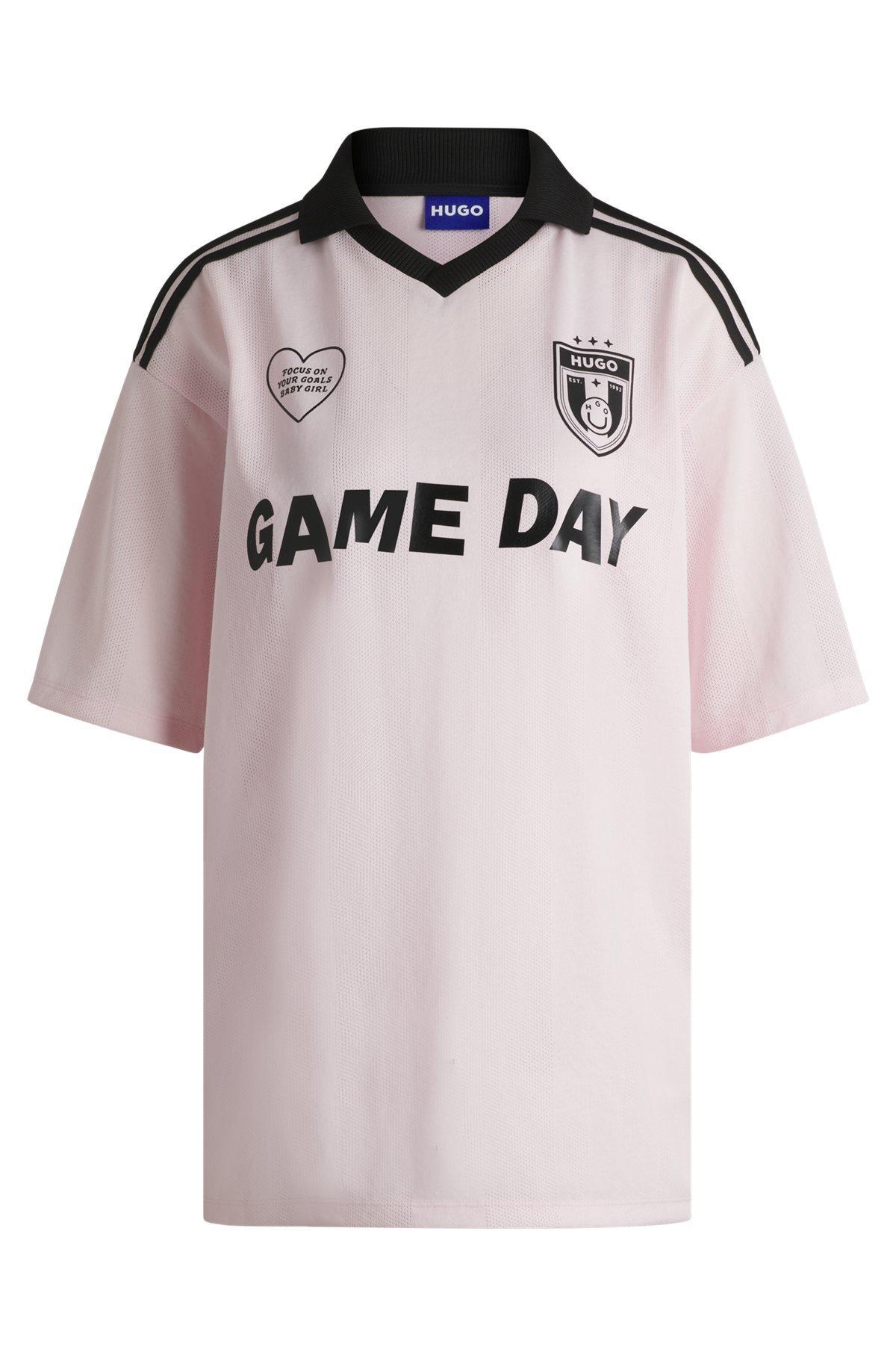 Football-inspired mesh T-shirt with Happy HUGO logo Product Image