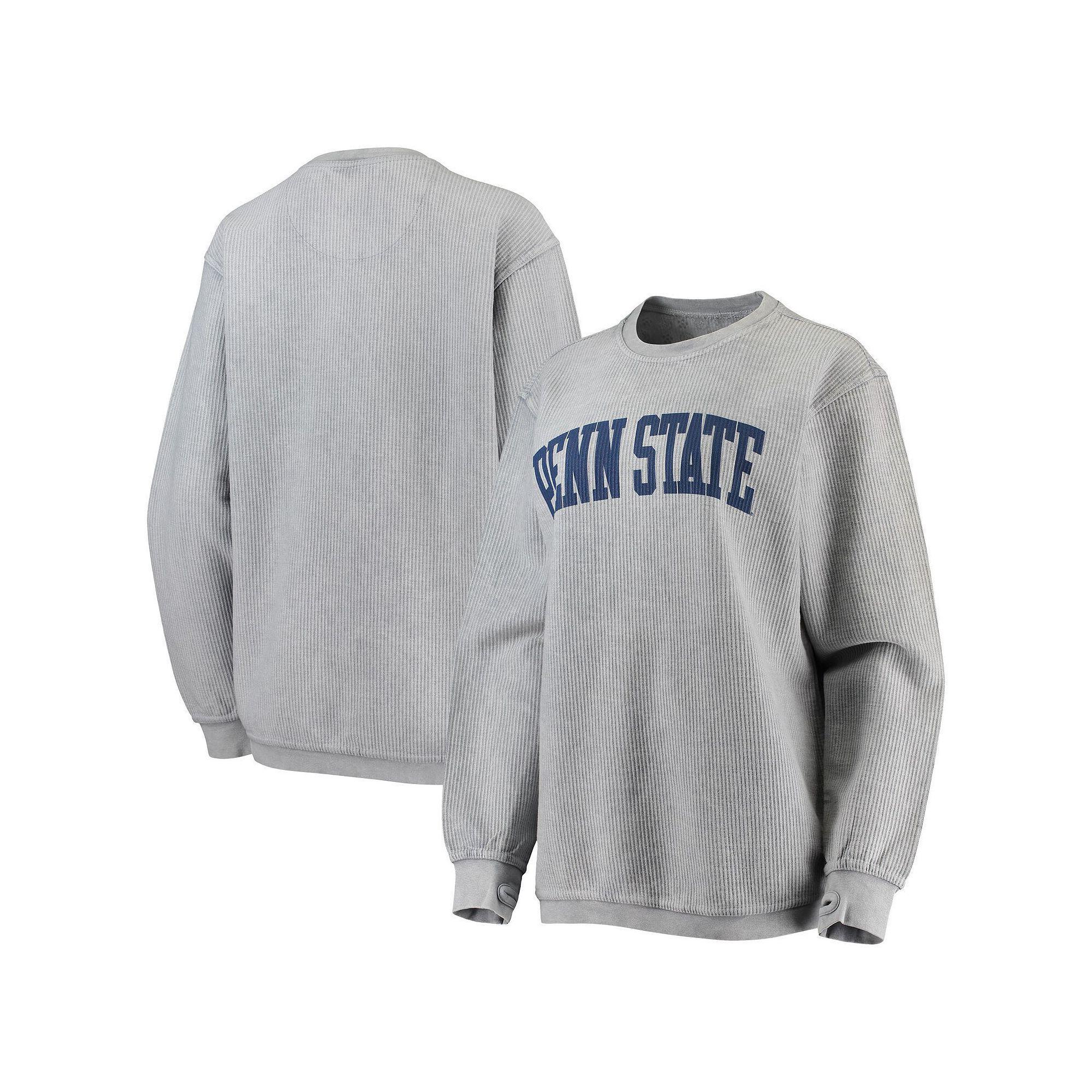 Womens Pressbox Gray Penn State Nittany Lions Comfy Cord Vintage Wash Basic Arch Pullover Sweatshirt Product Image