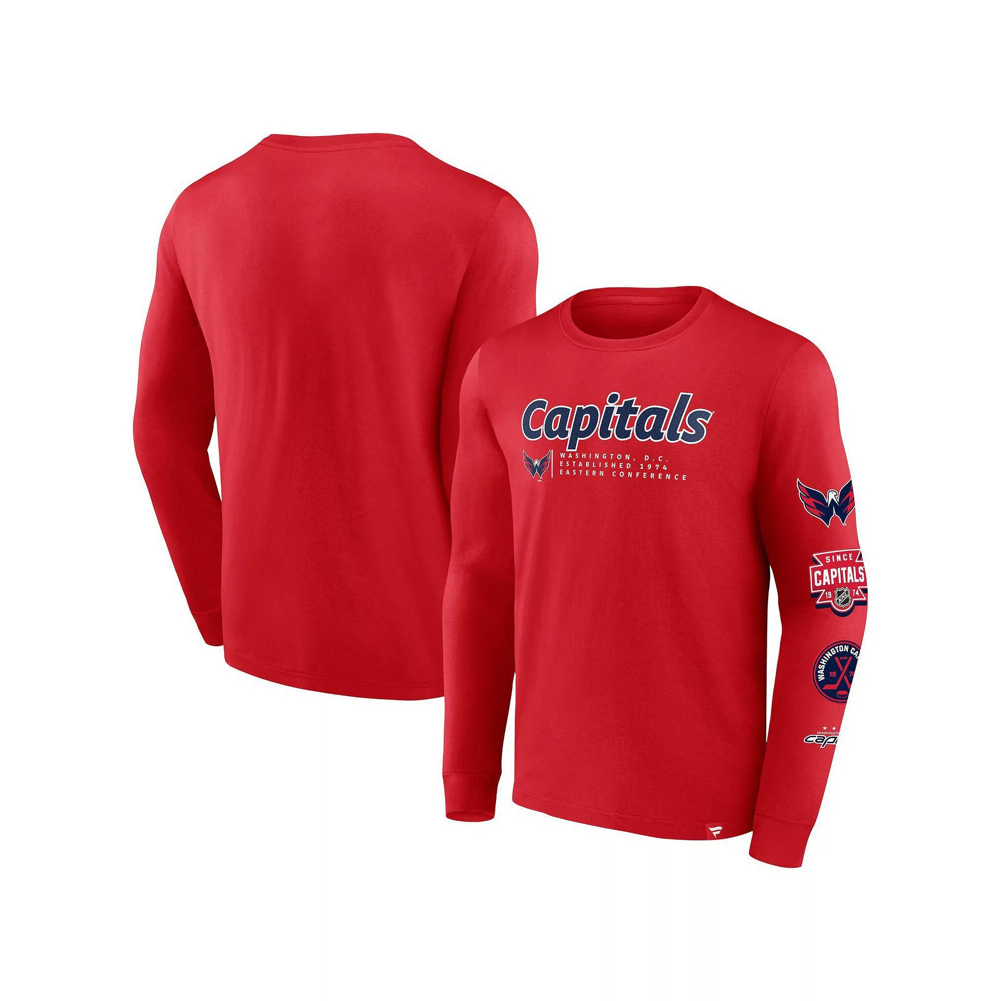 Men's Fanatics Branded Red Washington Capitals Strike the Goal Long Sleeve T-Shirt, Size: Medium Product Image