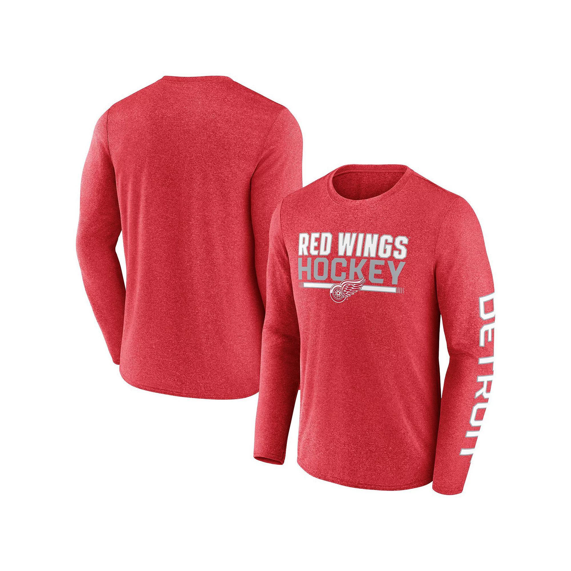 Men's Fanatics Heather Red Detroit Red Wings Sweep Iconic Synthetic Long Sleeve T-Shirt, Size: Large Product Image