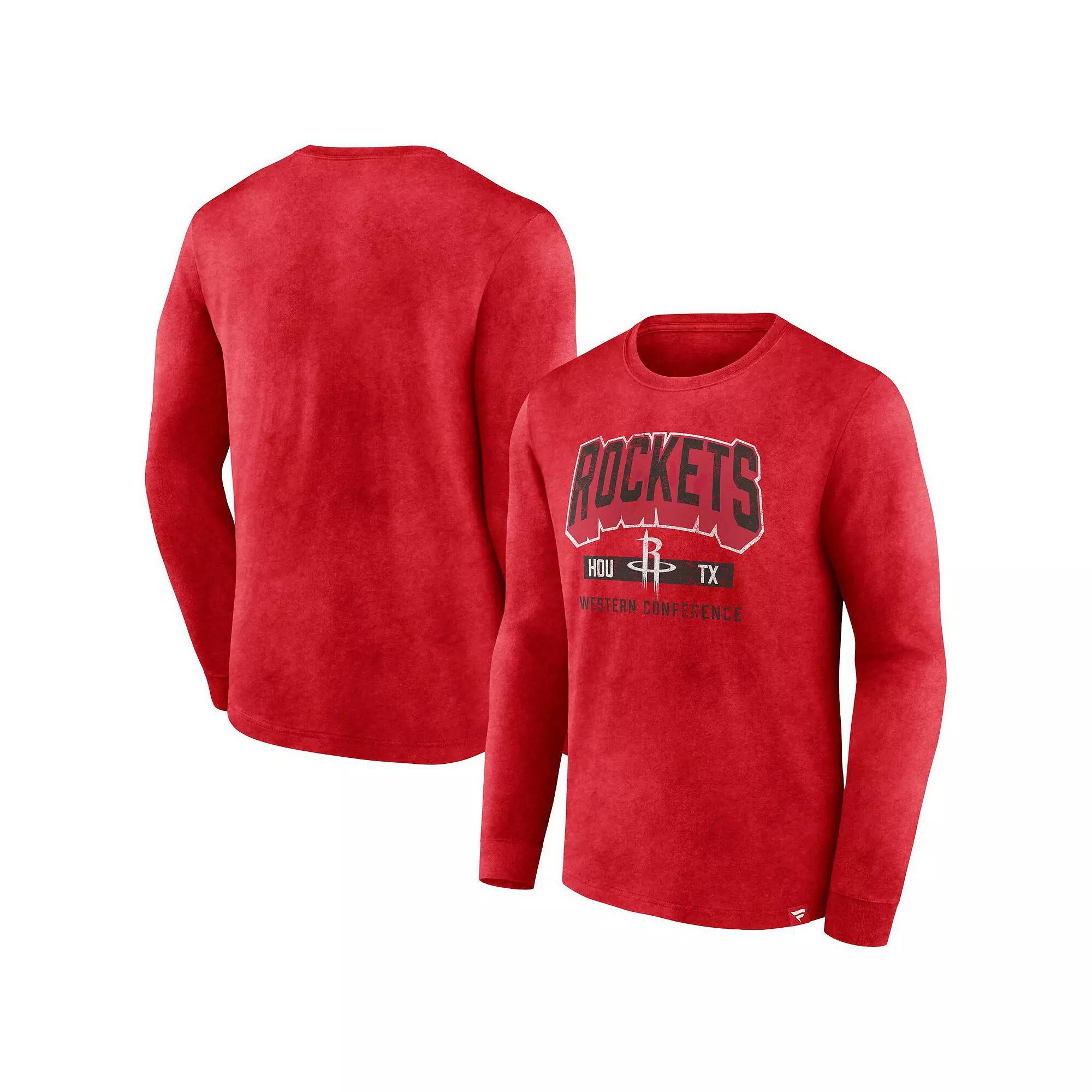 Men's Fanatics Branded Heather Red Houston Rockets Front Court Press Snow Wash Long Sleeve T-Shirt, Size: Large Product Image