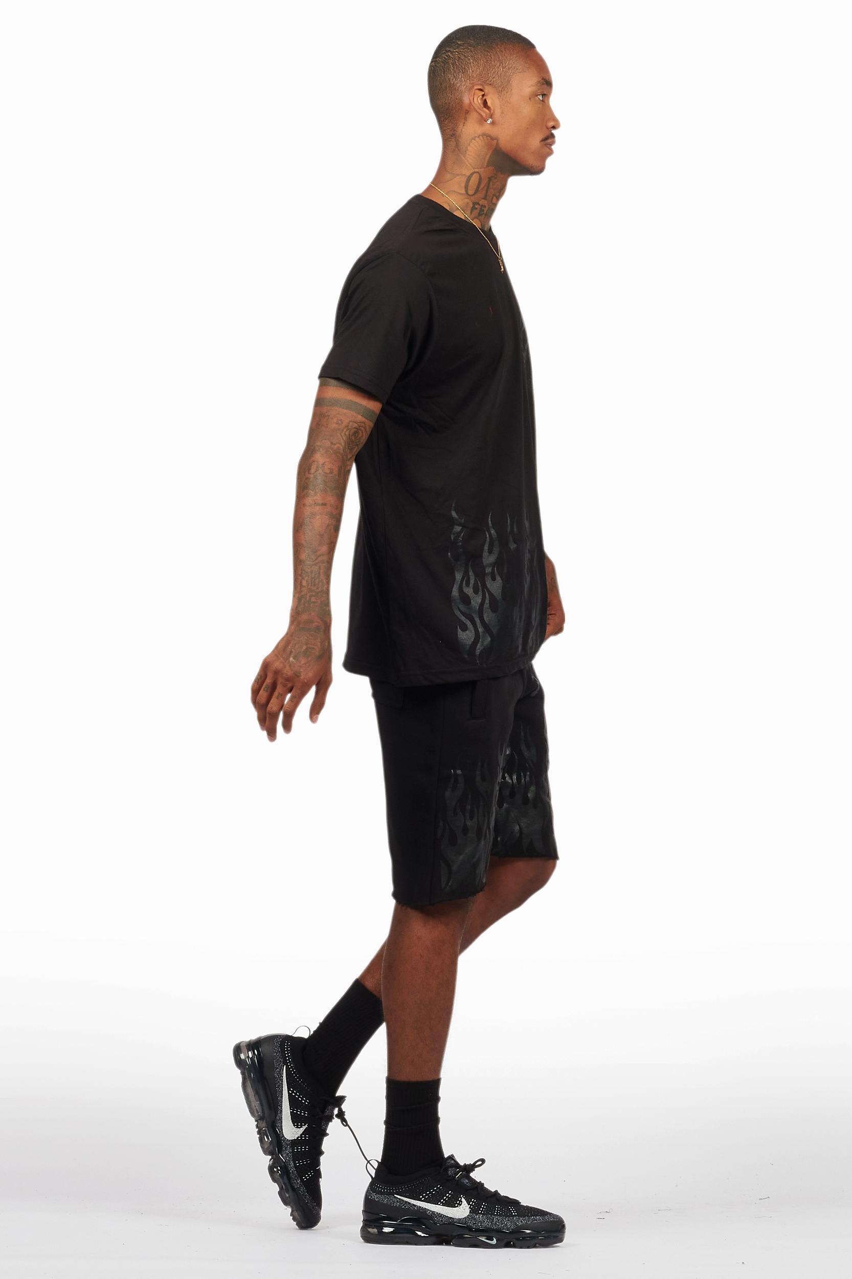 Bubble Black T-Shirt/Raw Edge Short Set Male Product Image
