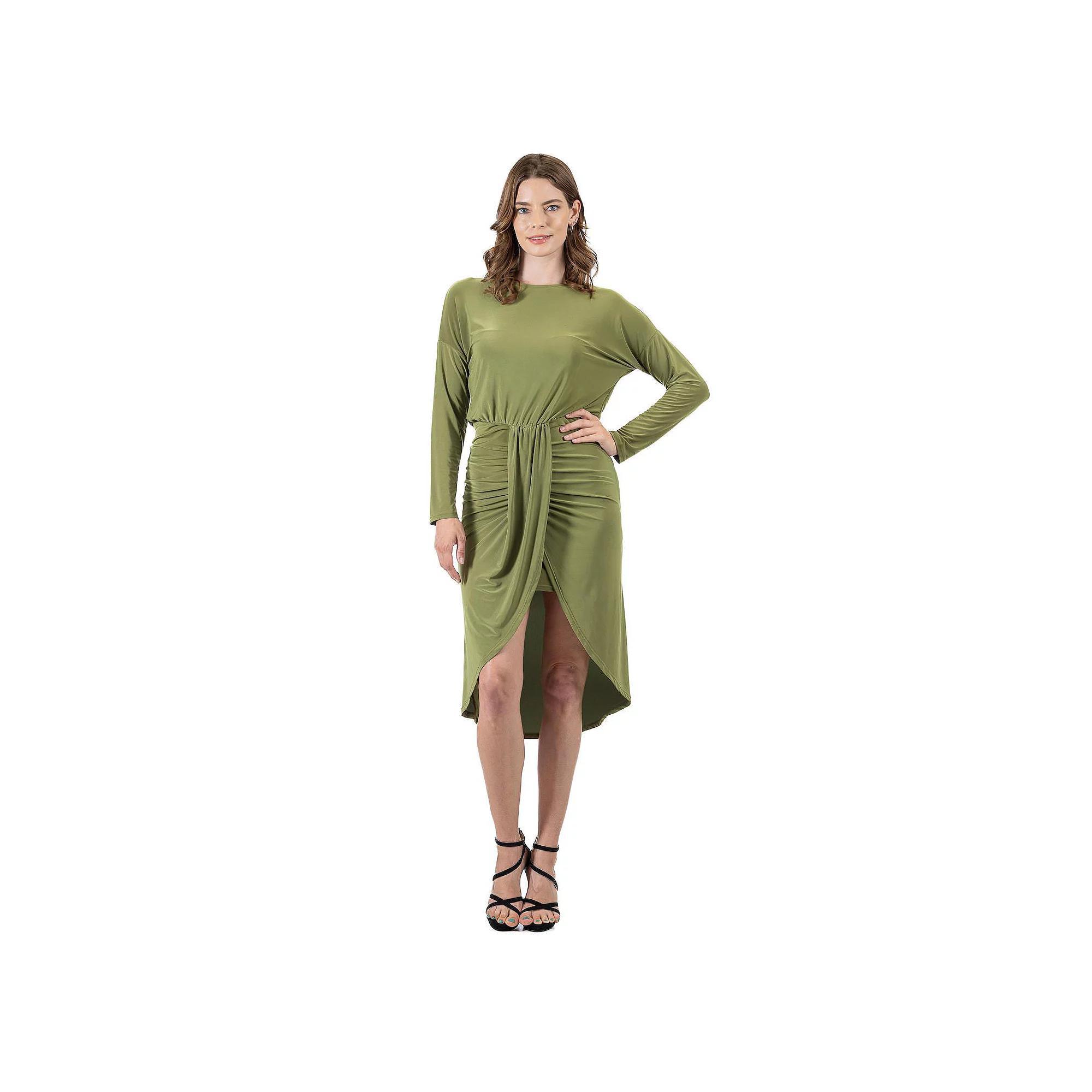 Women's 24Seven Comfort Apparel Long Sleeve Dressy Tulip Skirt Knee Length Dress, Size: Medium, Red Product Image