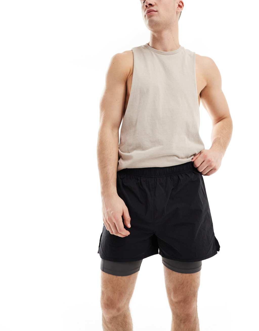 ASOS 4505 woven 2-in-1 runner short in black Product Image