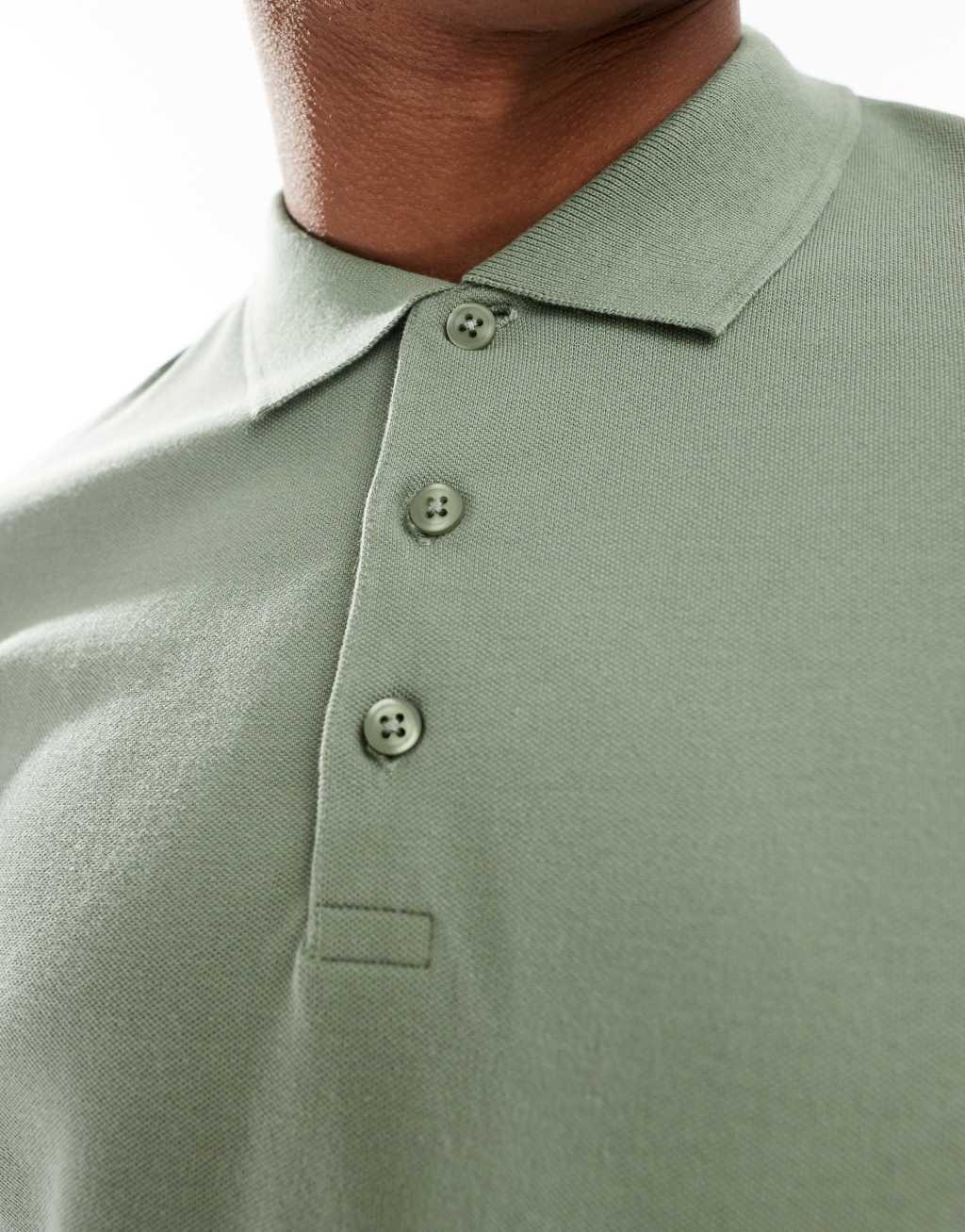 ASOS DESIGN pique polo in mid green Product Image