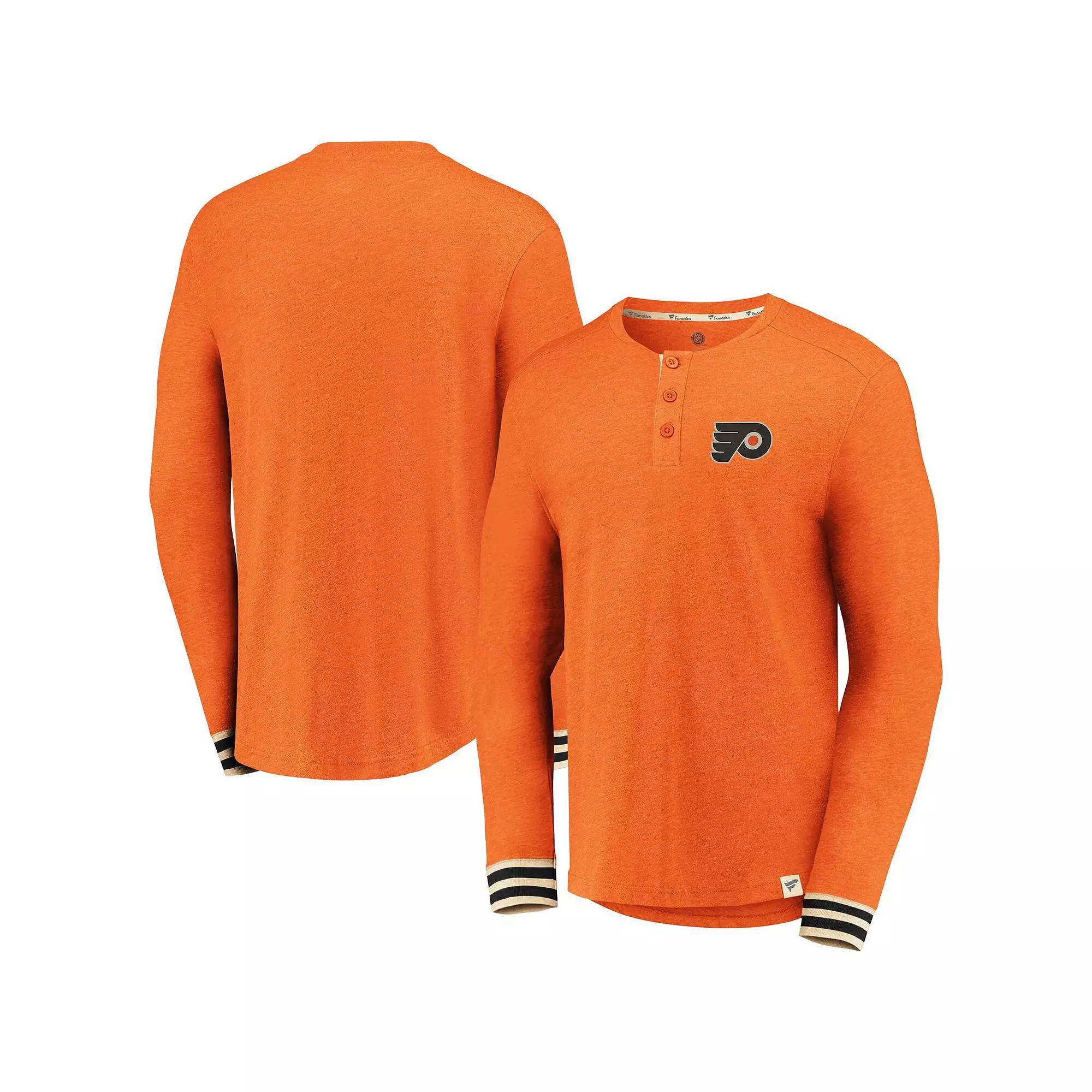 Men's Fanatics Heathered Orange Philadelphia Flyers True Classics Henley Long Sleeve T-Shirt, Size: Small, Fly Orange Product Image