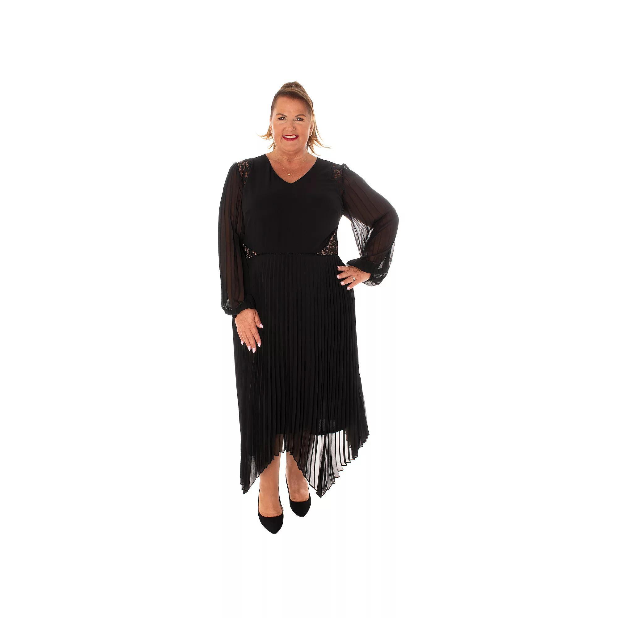 Women's Taylor Bottom Pleated Lace Dress, Size: 18 W, Black Product Image
