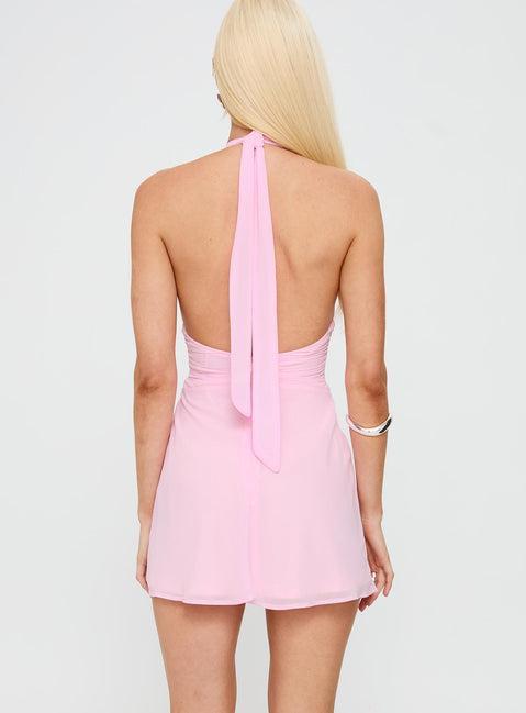 Good Luck Babe Halter Mini Dress Pink Product Image