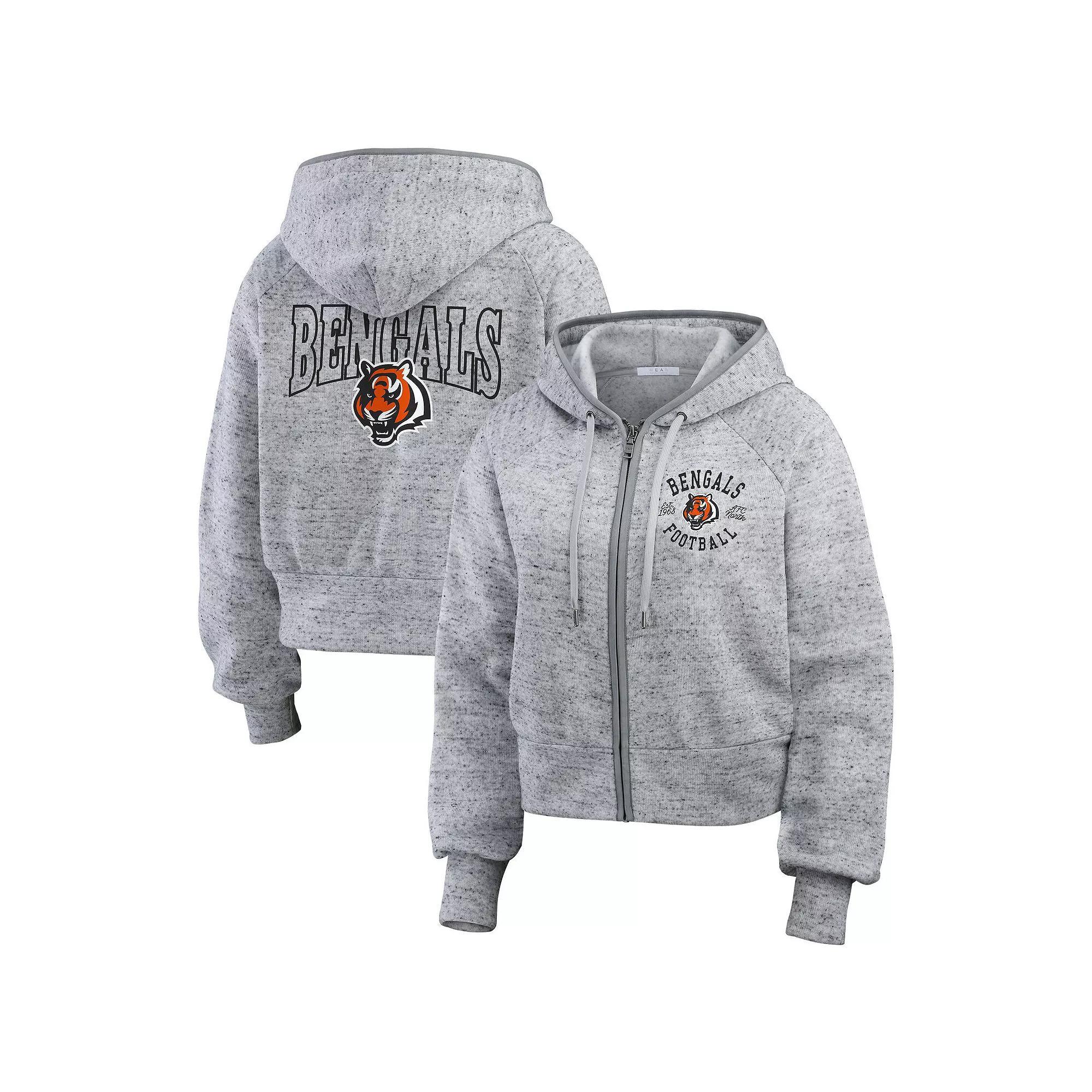 Women's WEAR by Erin Andrews  Heather Gray Cincinnati Bengals Speckled Fleece Cropped Full-Zip Hoodie, Size: 2XL, Grey Product Image
