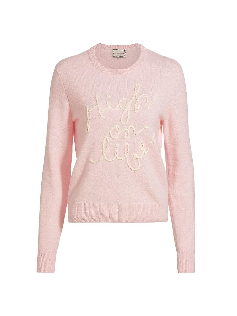 Womens Embroidered Cashmere Crewneck Sweater Product Image