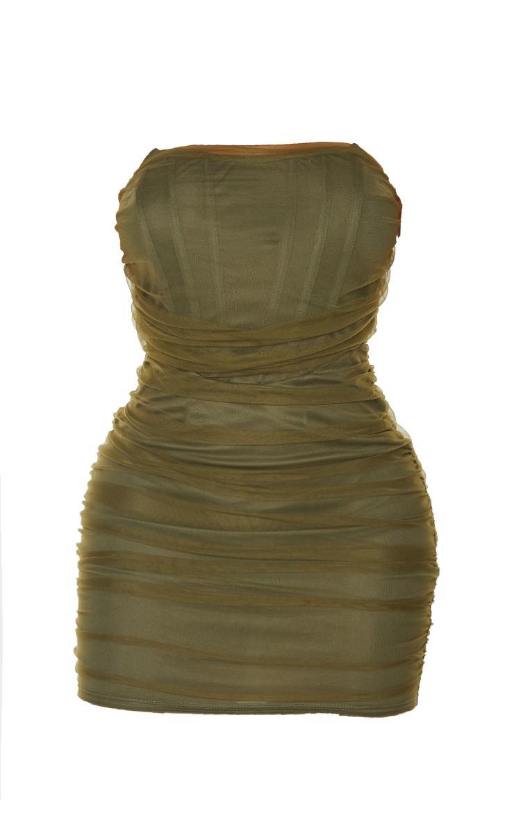 Shape Olive Mesh Corset Detail Ruched Bodycon Dress Product Image