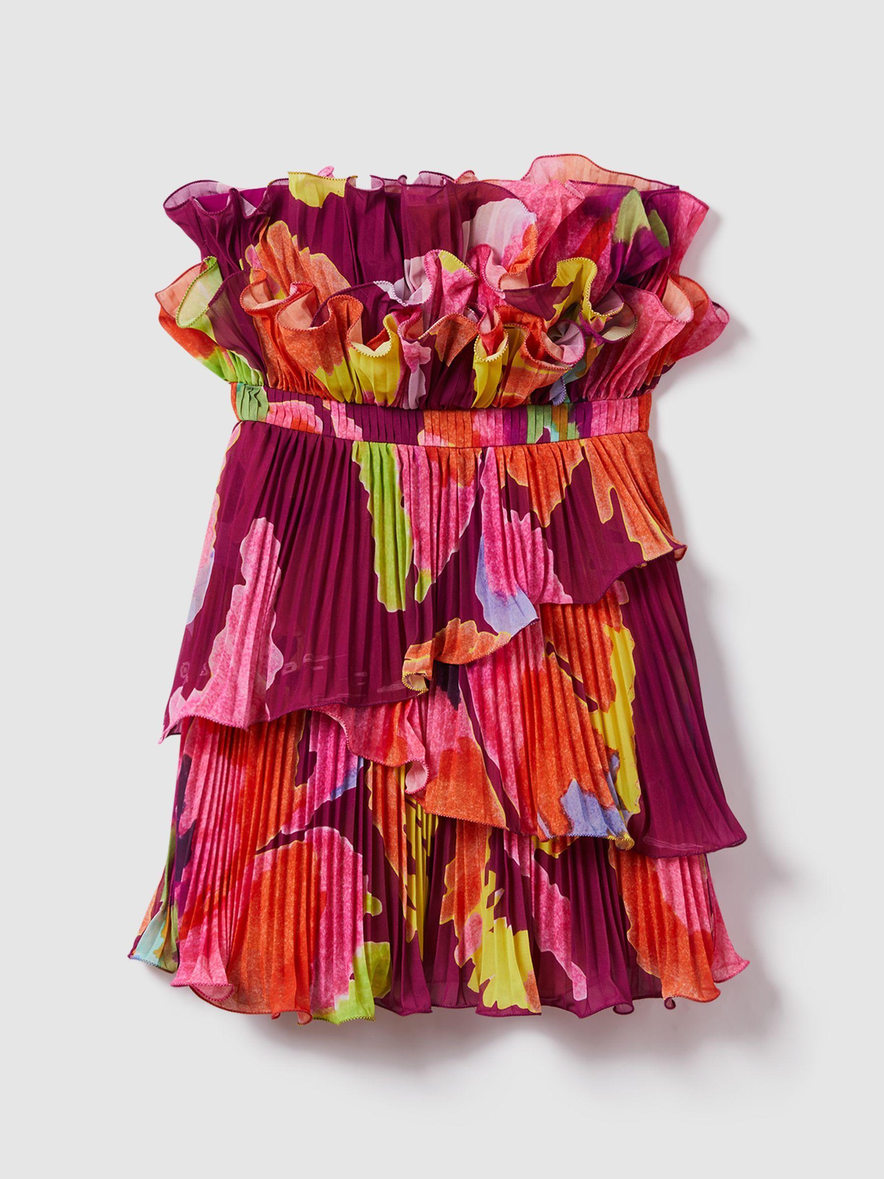 Amur Pleated Strapless Mini Dress in Sangria Flower Product Image