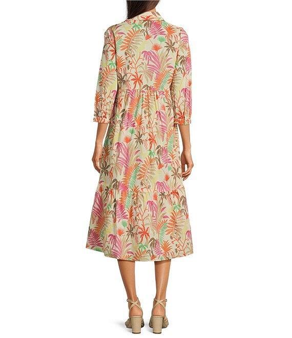 J.McLaughlin Tybee Printed Knit Point Collar 3/4 Cuff Sleeve Midi Dress Product Image