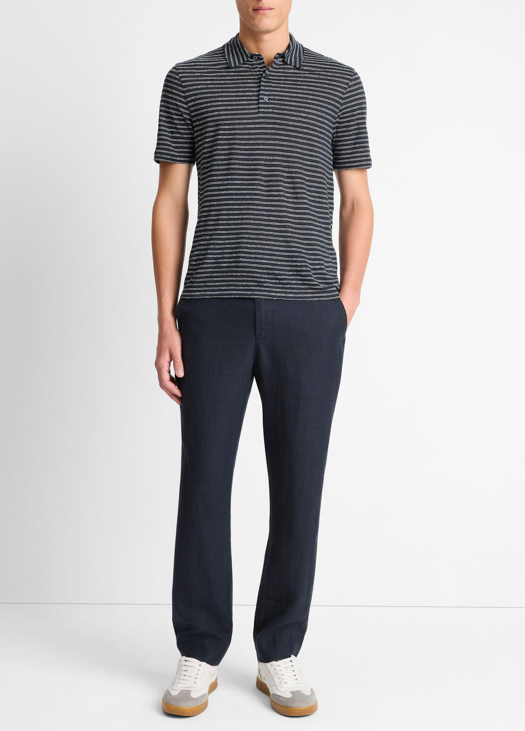 Striped Linen Jersey Polo Shirt Product Image