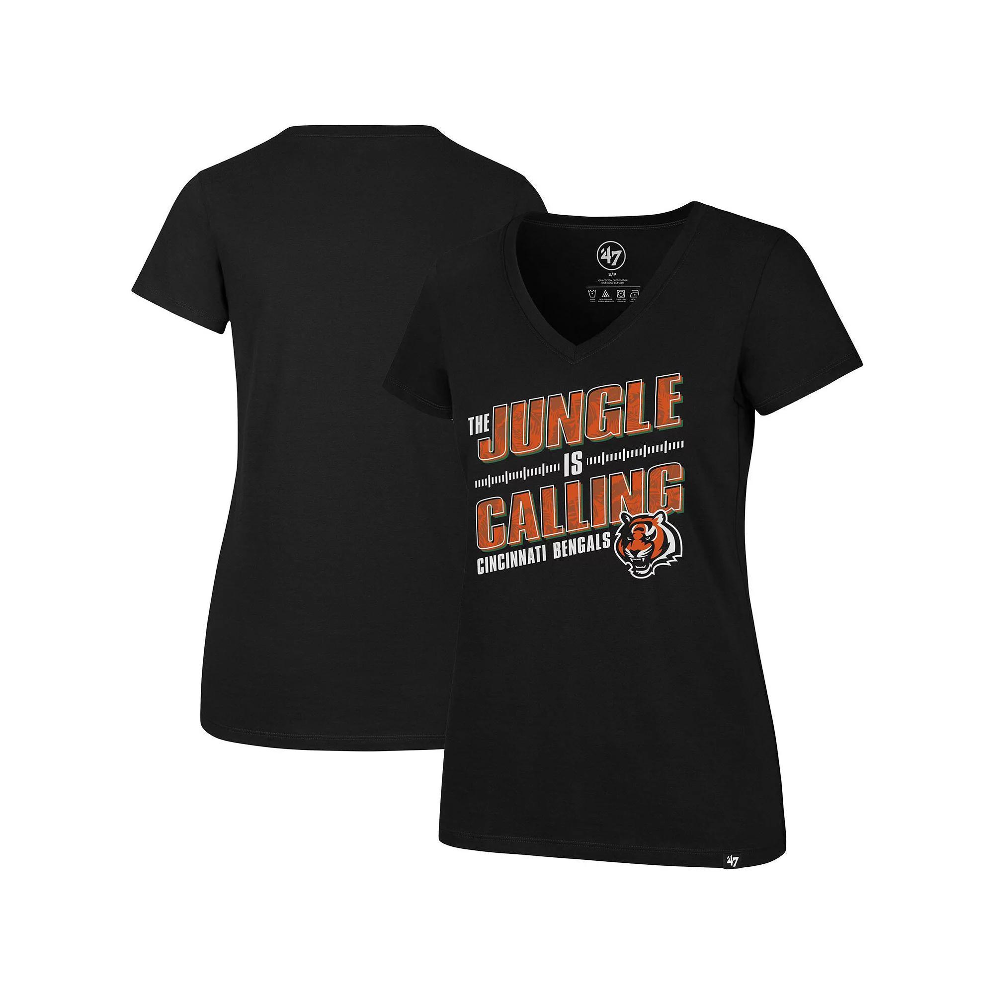 Women's '47 Black Cincinnati Bengals Team Regional Ultra Rival V-Neck T-Shirt, Size: Large Product Image