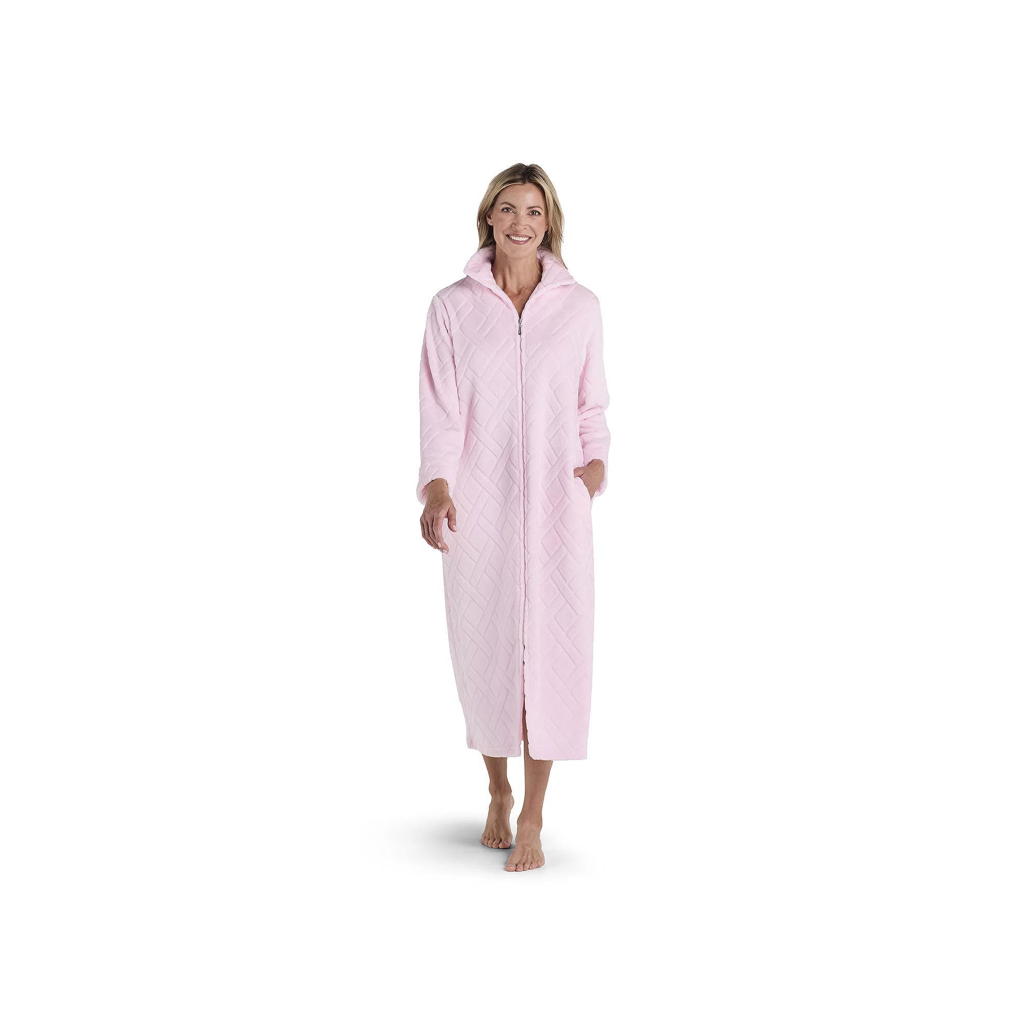 Petite Miss Elaine Essentials French Fleece Long Zip Robe, Women's, Size: Small Petite, Green Product Image