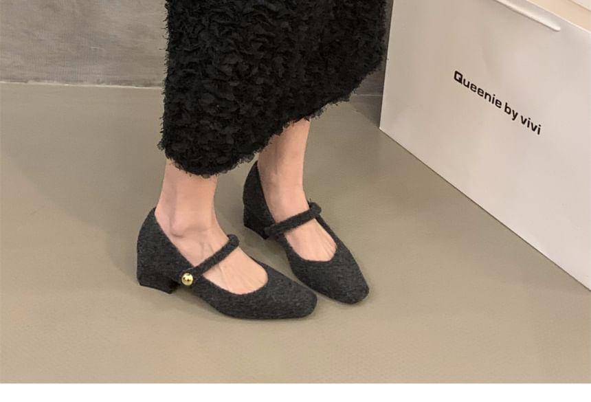 Chunky Heel Plain Fleece Mary Jane Pumps Product Image