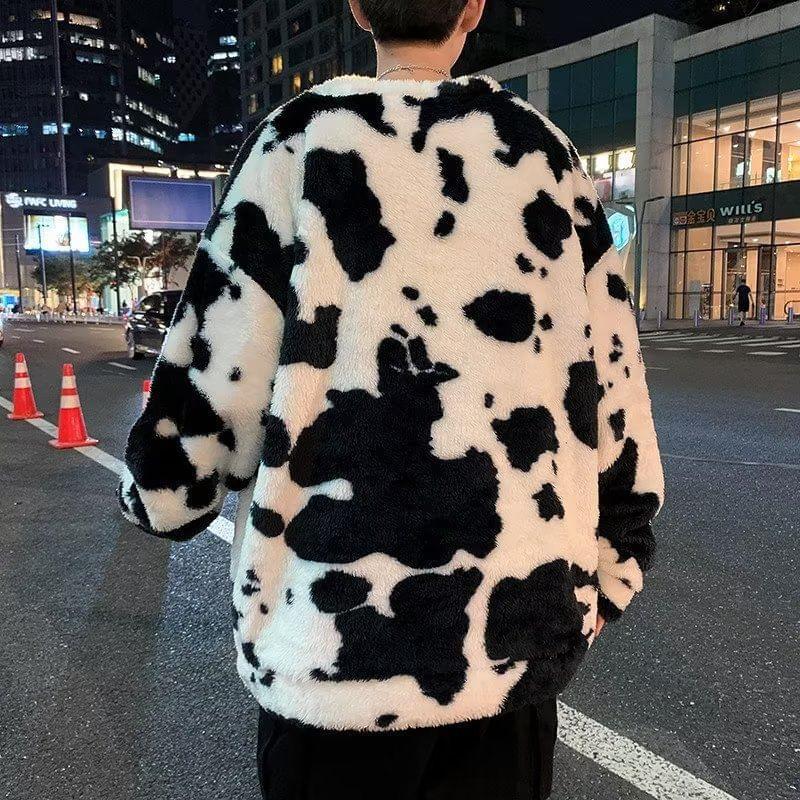 Cow Print  Crew Neck Oversized Sweatshirt Product Image