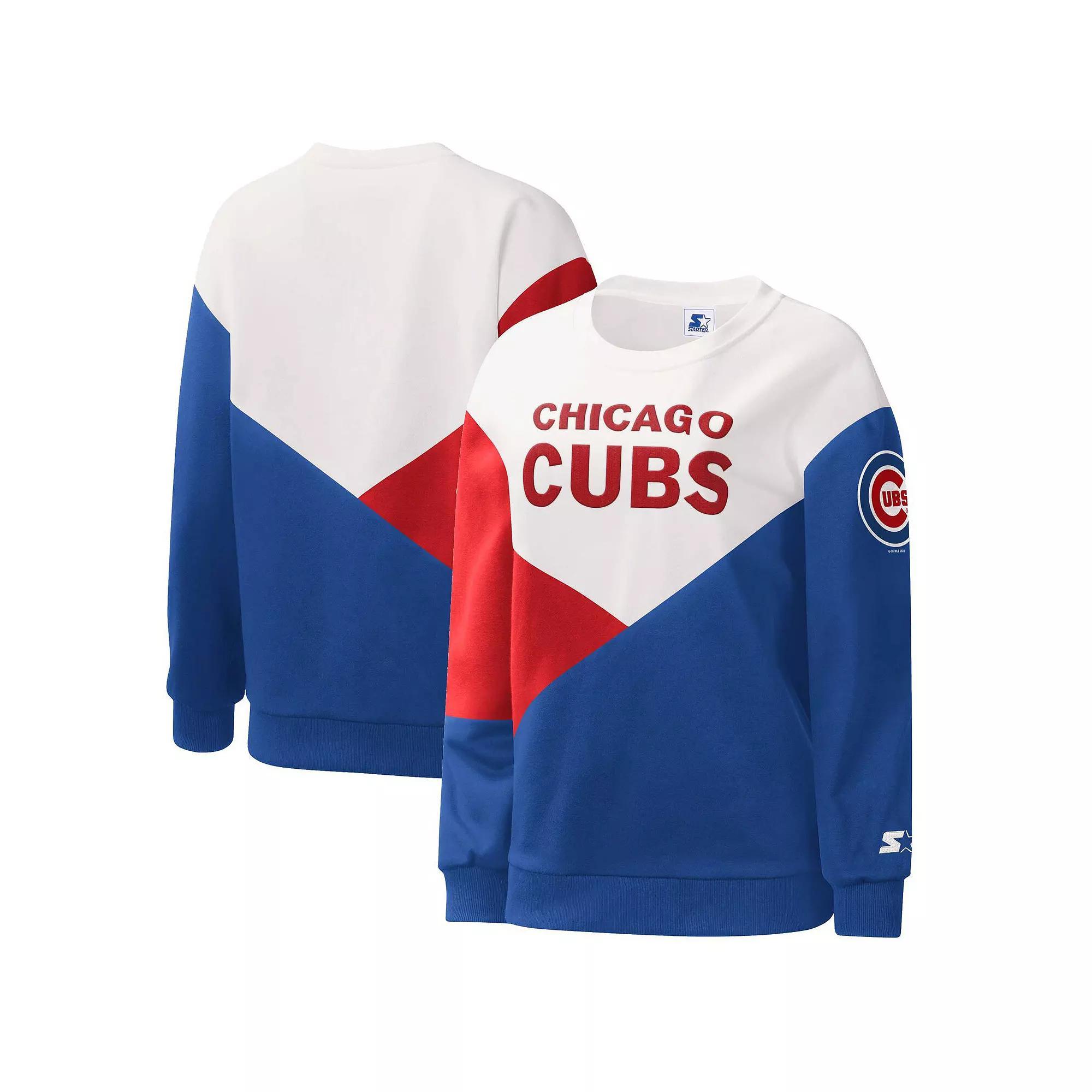 Women's Starter White/Royal Chicago Cubs Shutout Pullover Sweatshirt, Size: XS Product Image
