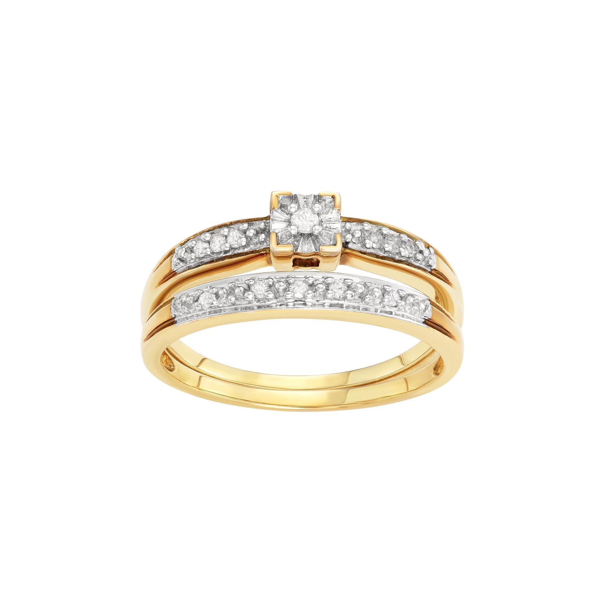 Sterling Silver 1/10 Carat T.W. Diamond Engagement Ring Set, Women's, Size: 8, 14k Gold Over Product Image