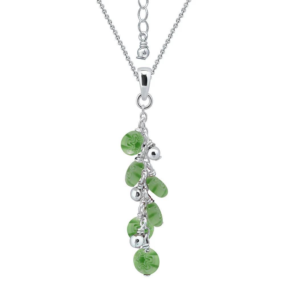 Aleure Precioso Sterling Silver Glass Bead Linear Drop Pendant Necklace, Women's, Size: 18", Green Product Image