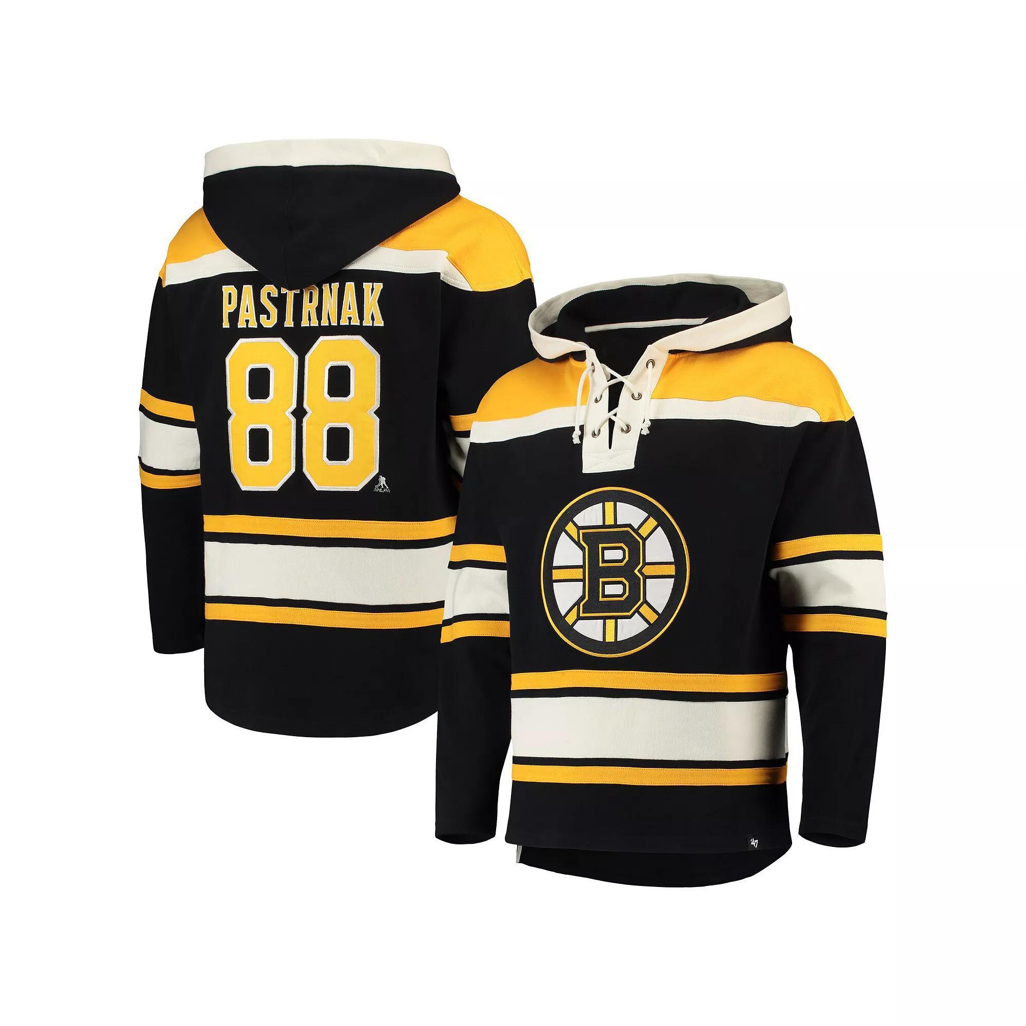 Men's '47 David Pastrnak Black Boston Bruins Player Lacer Pullover Hoodie, Size: Large Product Image