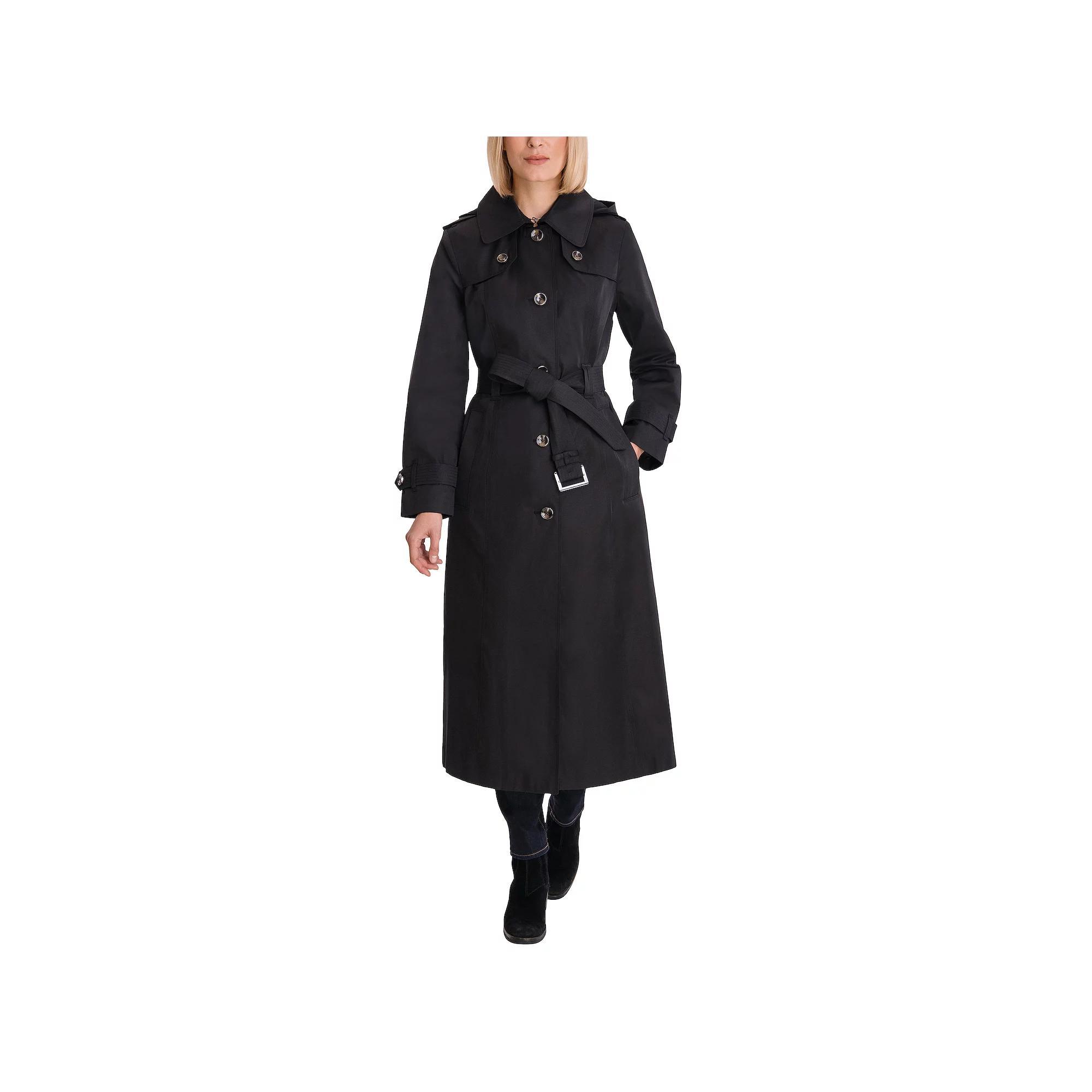 Women's London Fog Maxi Trench Coat, Size: Medium, Black Product Image