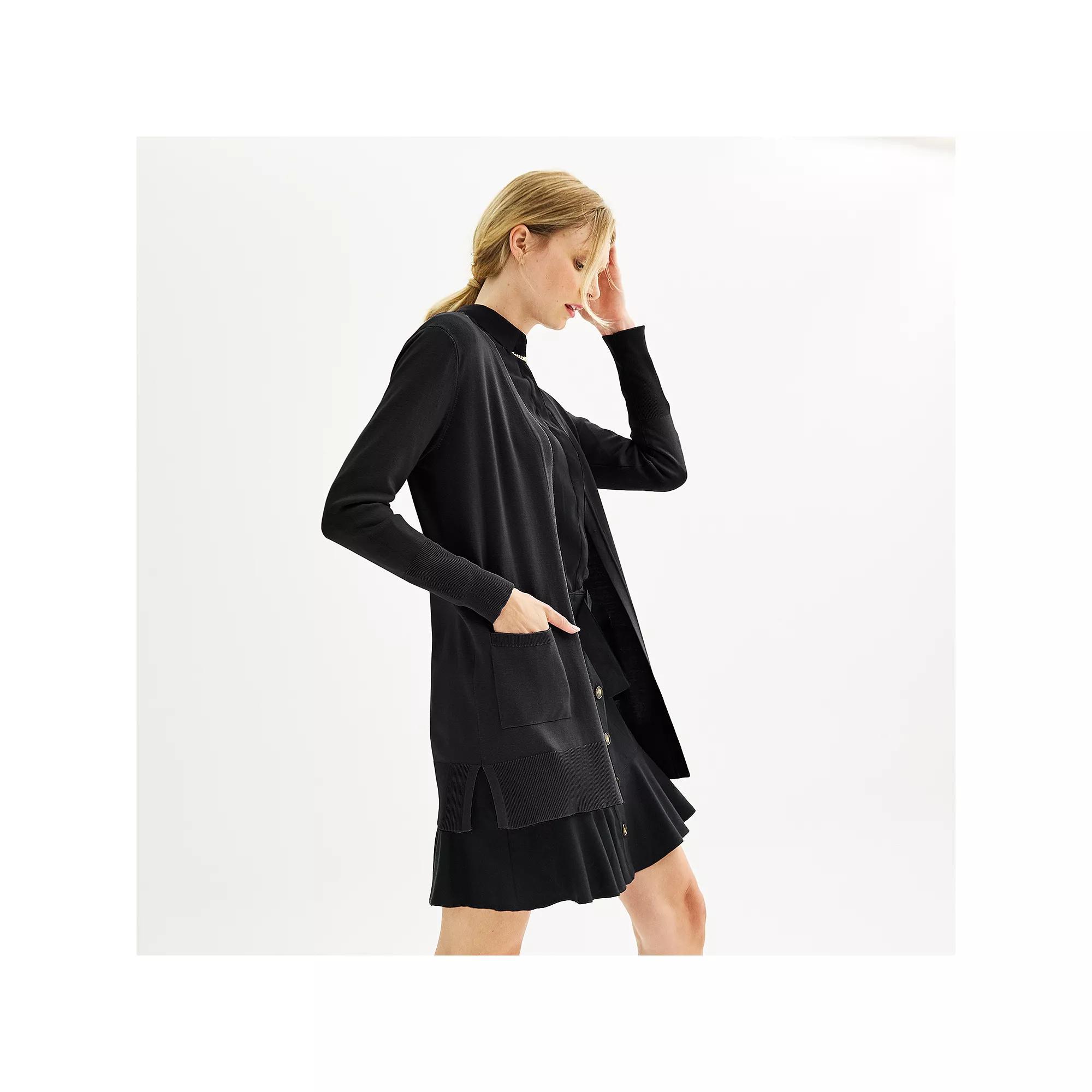 Women's Nine West Essential Cardigan, Size: Medium, Mineral Black Product Image