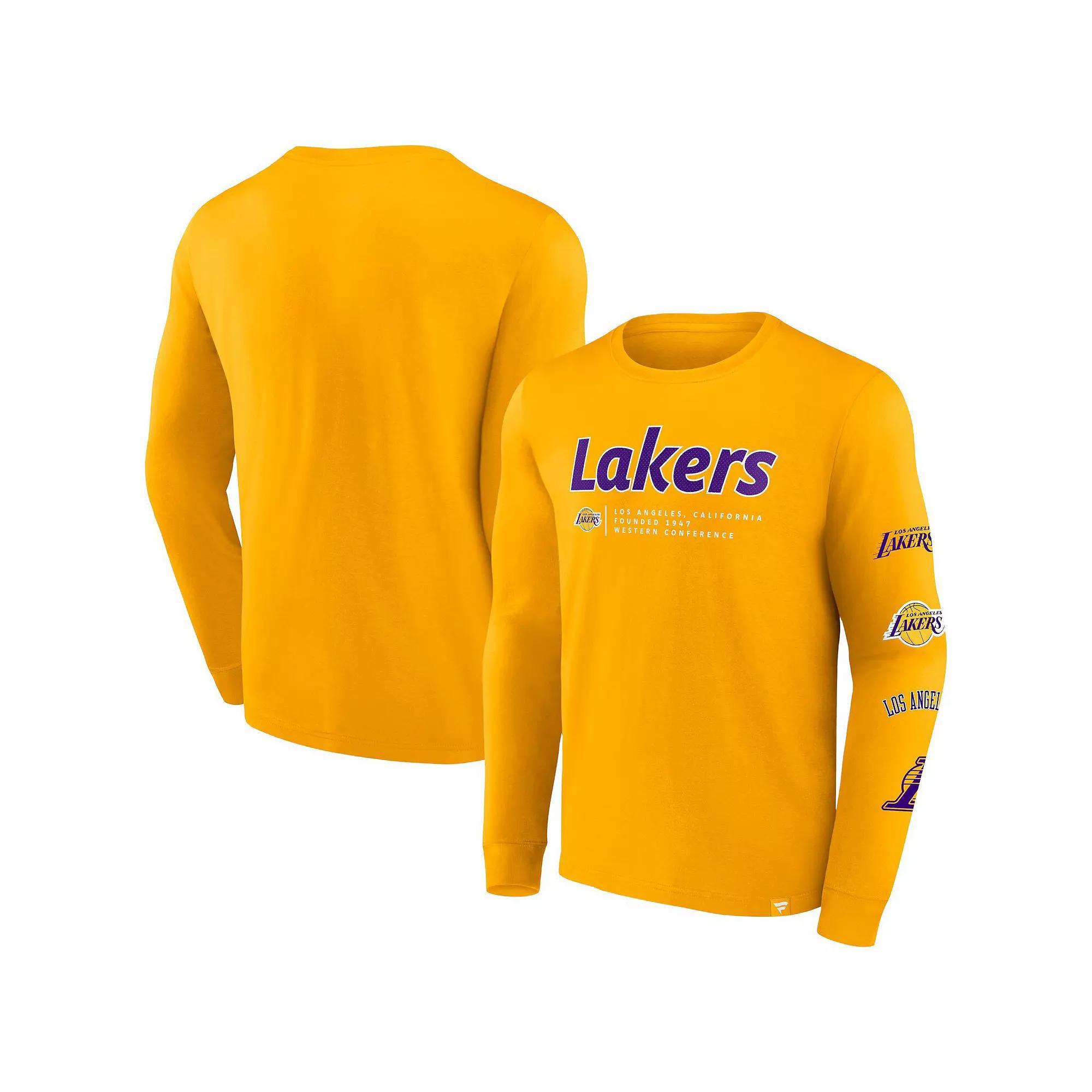 Men's Fanatics Branded Gold Los Angeles Lakers Baseline Long Sleeve T-Shirt, Size: Medium Product Image