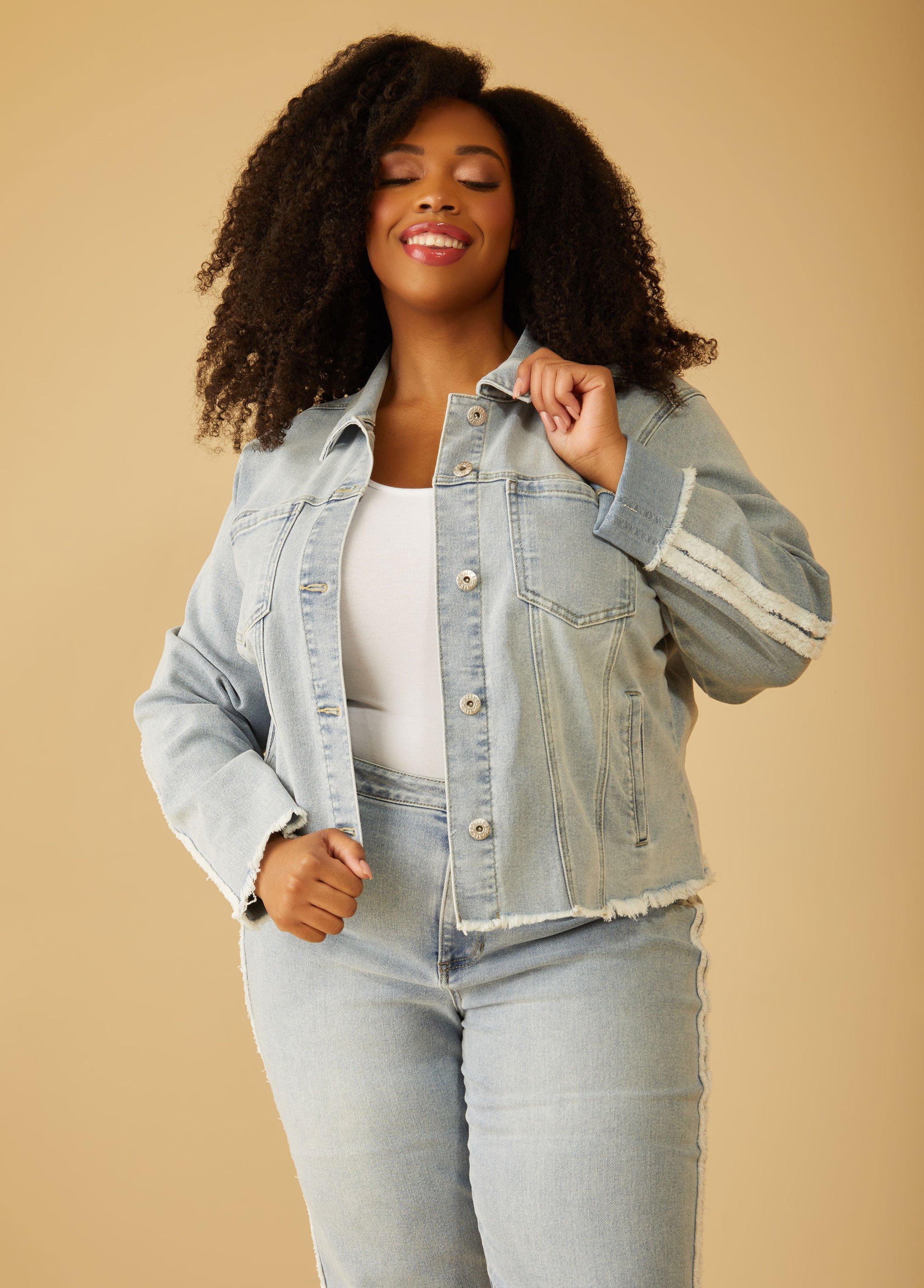 Frayed Stretch Denim Trucker Jacket Product Image