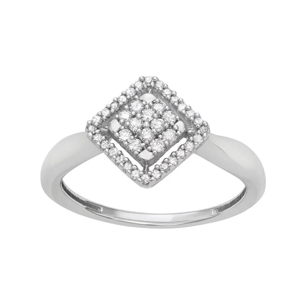HDI 10k White Gold 1/4 Carat T.W. Diamond Square Ring, Women's, Size: 8, 10k Whgold Product Image