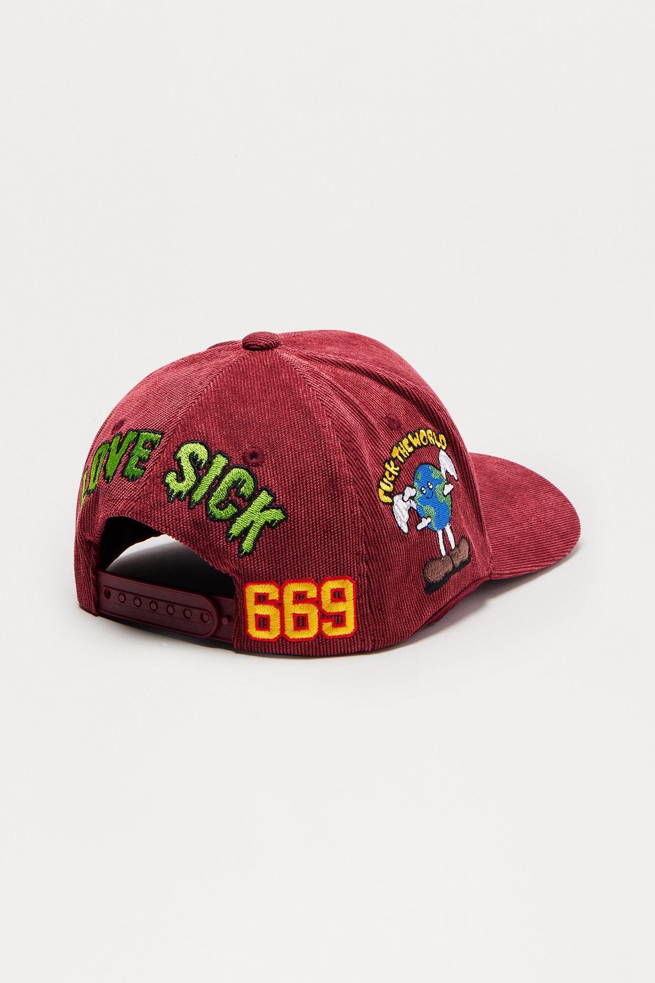 Love Sight Corduroy Snapback Hat - Burgundy Product Image