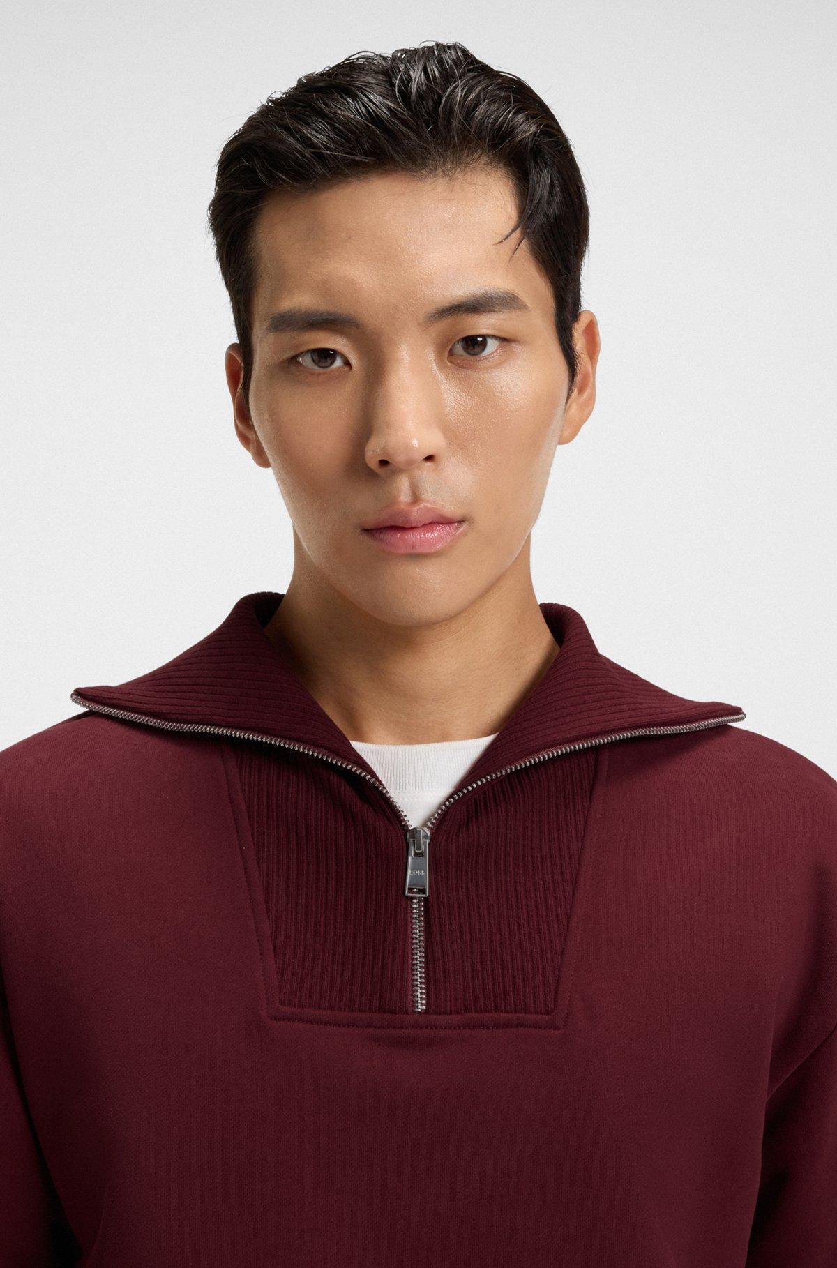 Peached-cotton sweatshirt with ribbed zip neck Product Image