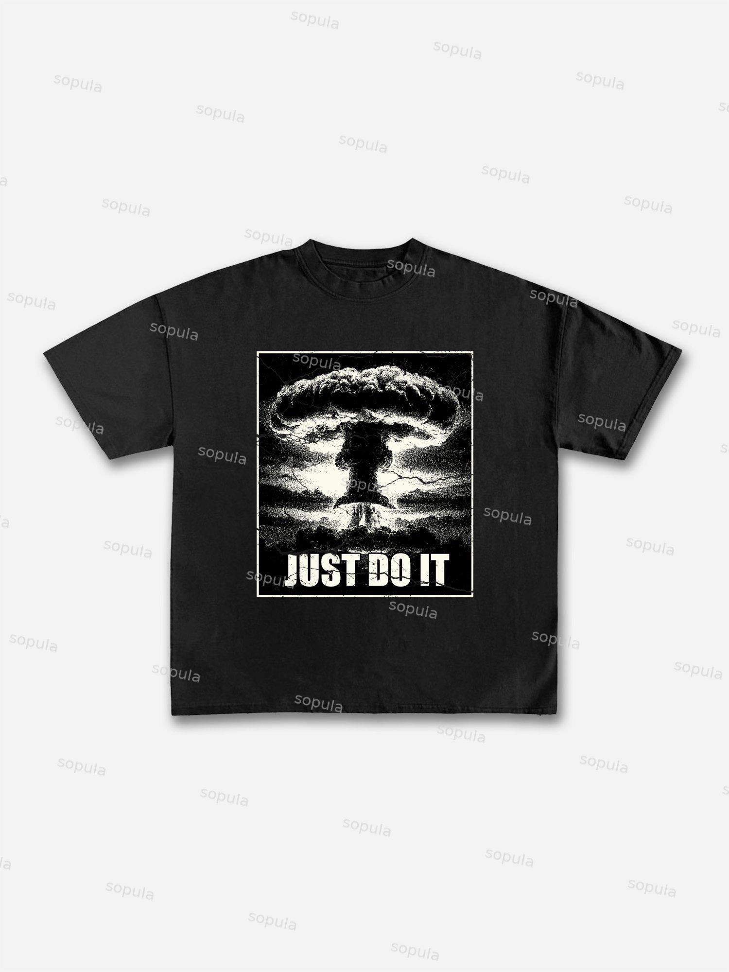 Just Do It Old Vintage Mushroom Cloud Graphic Cotton T-shirt Product Image