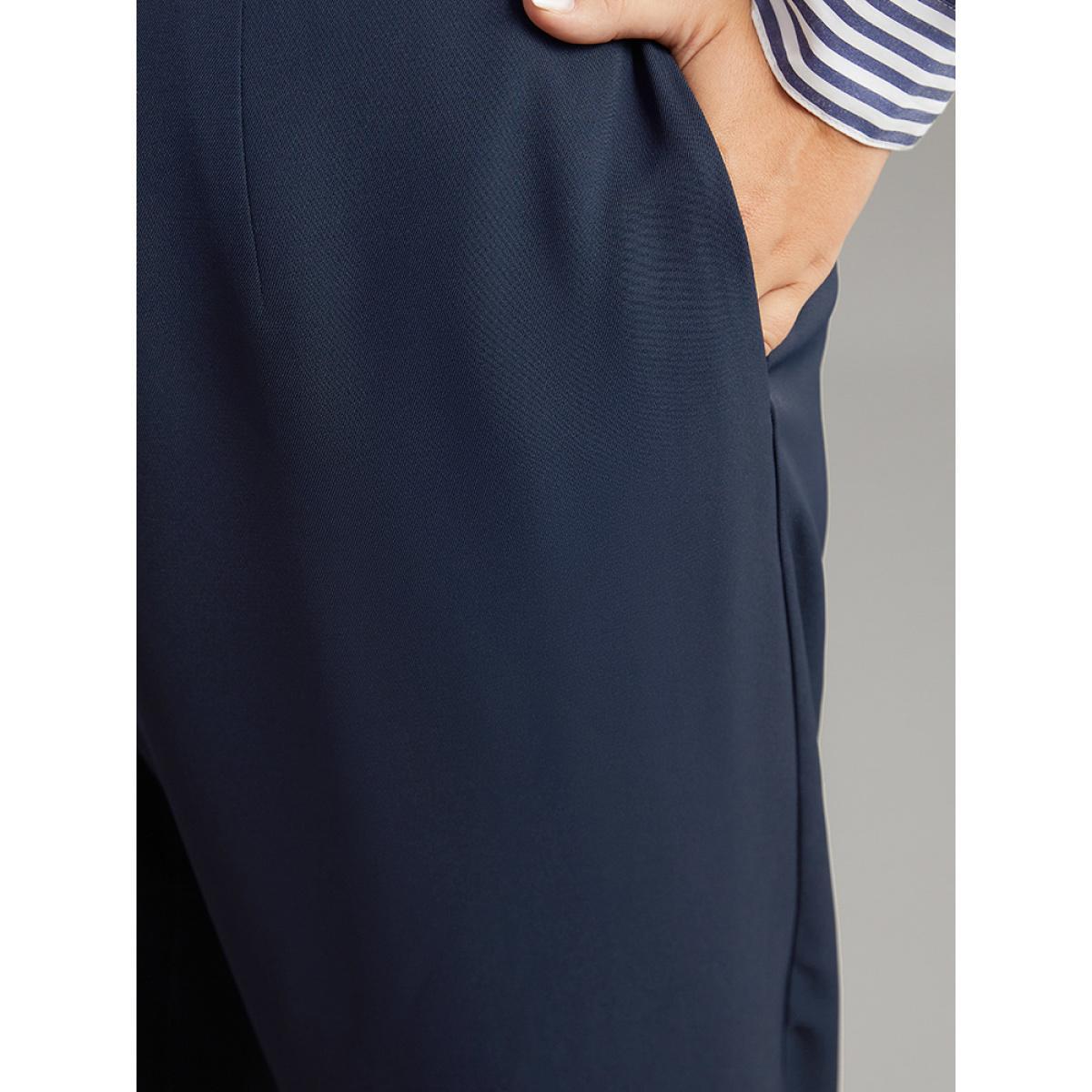 Plus Size Plain Buckle Detail Bowknot Pocket Pants Women Midnight Elegant High Rise Dailywear Pants BloomChic 28/5X Product Image