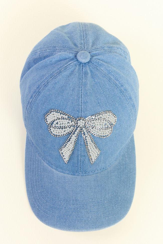 Denim Pearl Bow Hat Product Image