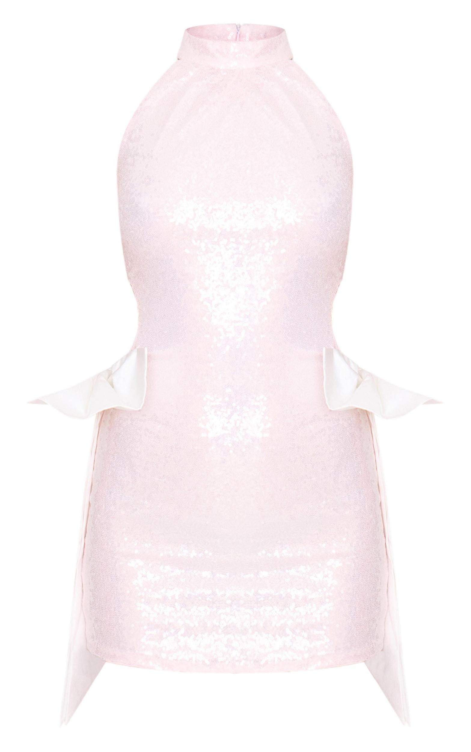 Pink Sequin Cut Out Bow Detail Mini Dress Product Image