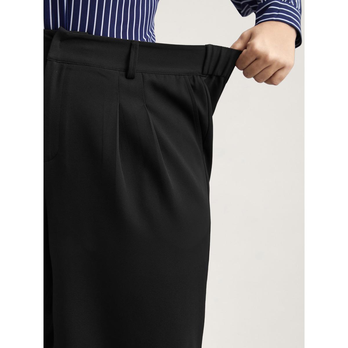 Plus Size Very Stretchy Waist Flared Leg Pants Women Black At the Office Straight Leg Mid Rise Work Pants BloomChic 26/4X Product Image