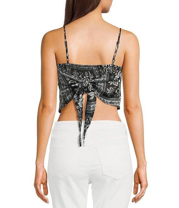 Honey & Sparkle Woven Printed Satin Spaghetti Strap Hanky Hem Top Product Image