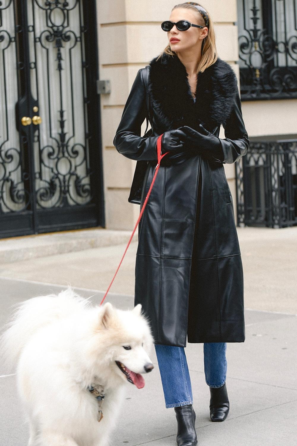 Marcel Black Faux Fur Trimmed Vegan Leather Coat Product Image