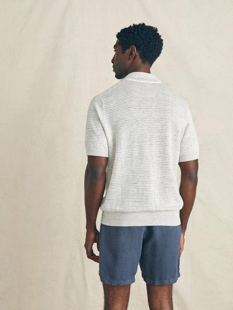 Short-Sleeve Linen Sweater Polo - Ivory Steel Feeder Product Image