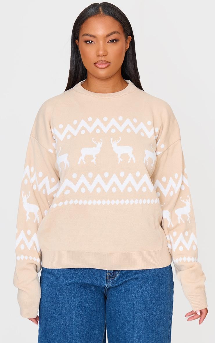 Plus Stone Oversized Fairisle Panel Christmas Sweater Product Image
