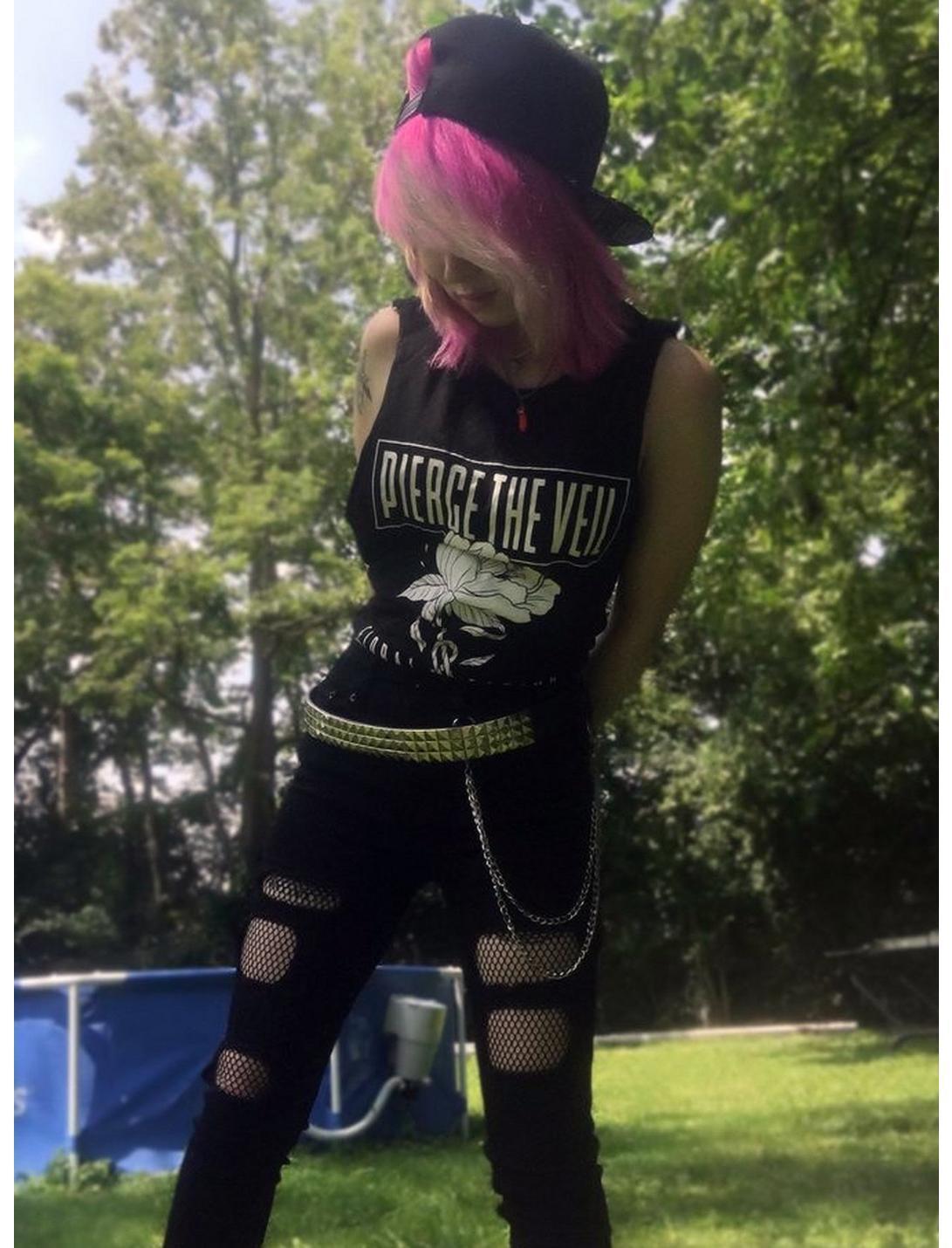 Black Fishnet Destructed Chain Jeans Product Image