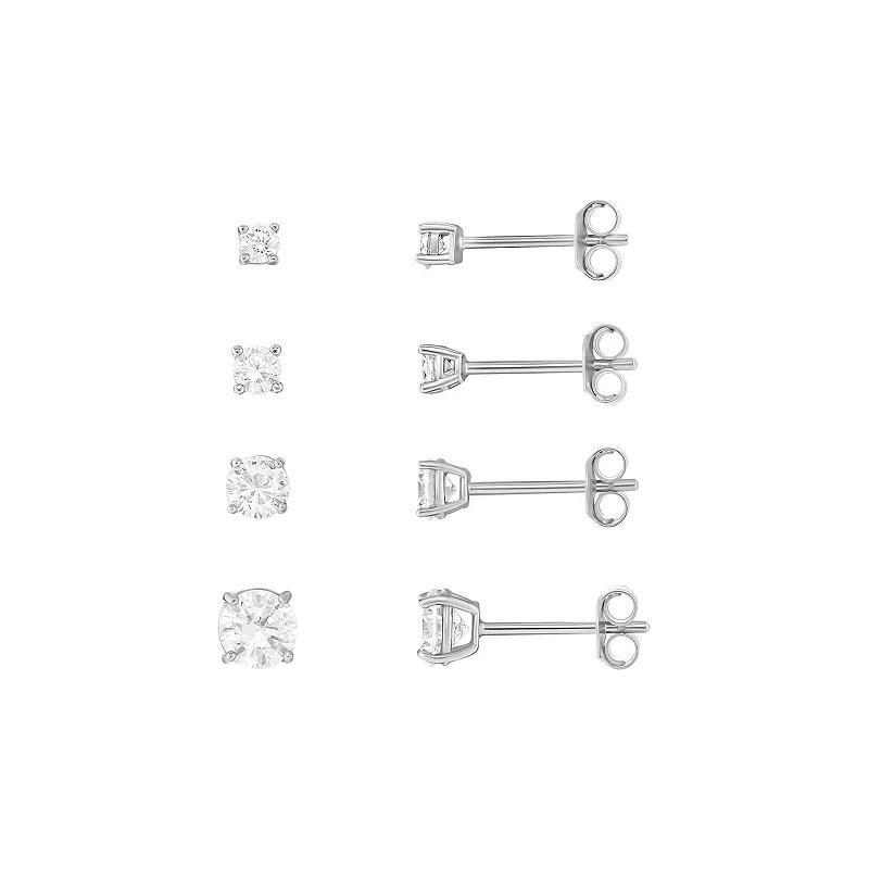 PRIMROSE Cubic Zirconia 2.5 mm, 3 mm, 4 mm & 5 mm Stud Earrings Quartet, Women's, Silver Tone White Product Image